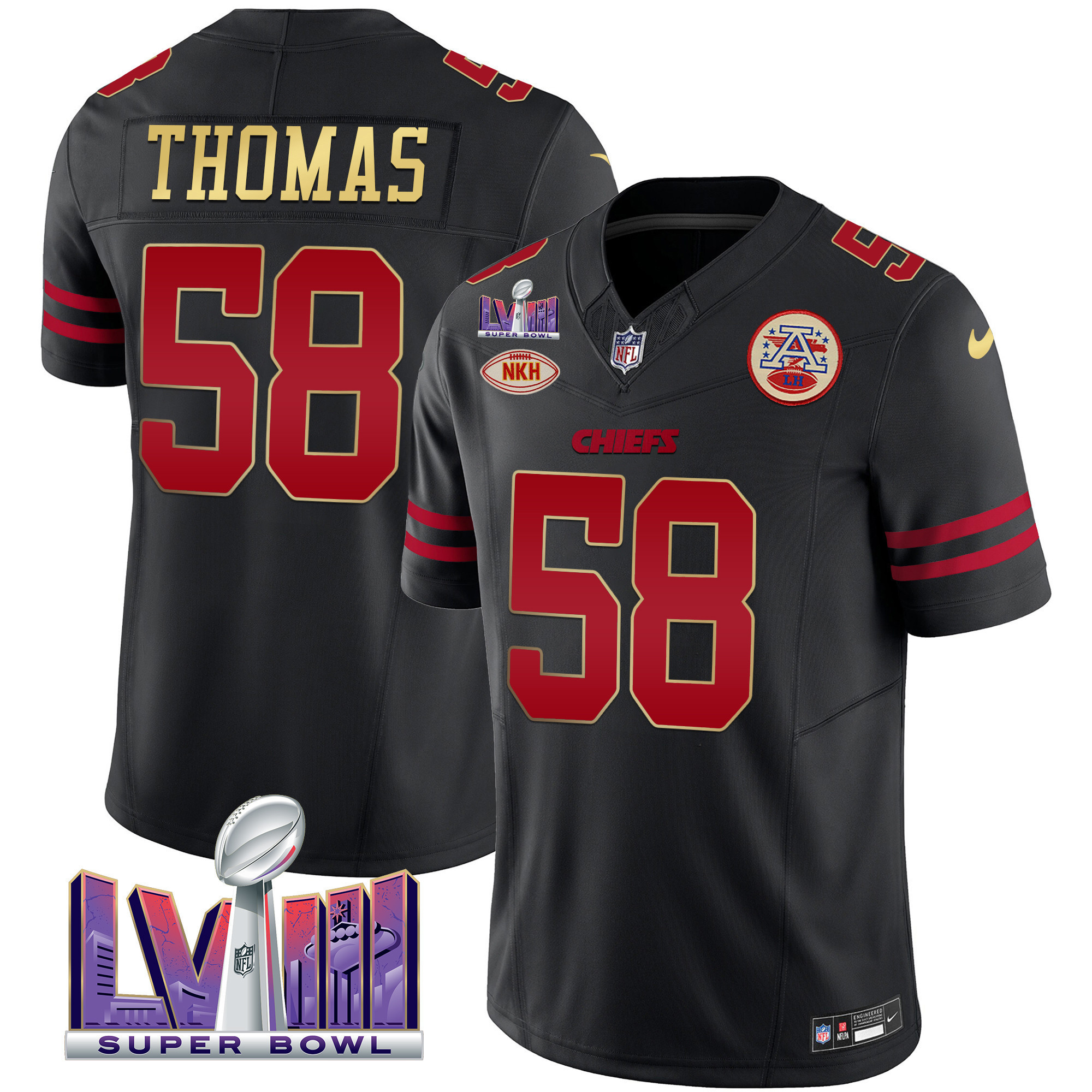 Derrick Thomas Men's Kansas City Chiefs Super Bowl LVIII Patch Vapor Gold Trim Jersey - All Stitched
