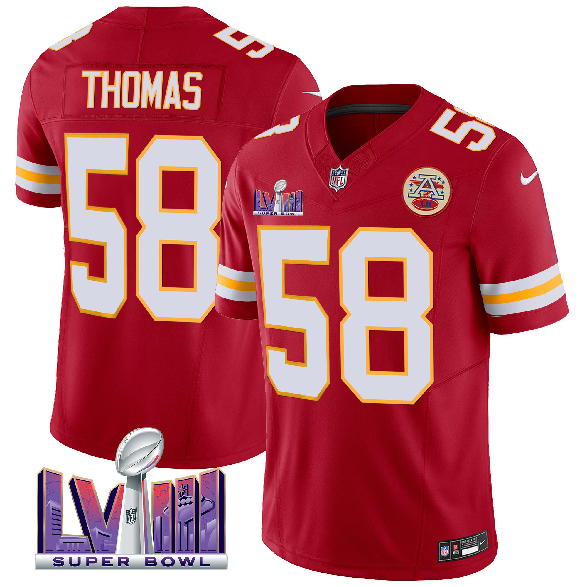 Derrick Thomas Men's Kansas City Chiefs Super Bowl LVIII Patch Vapor Red Jersey - All Stitched