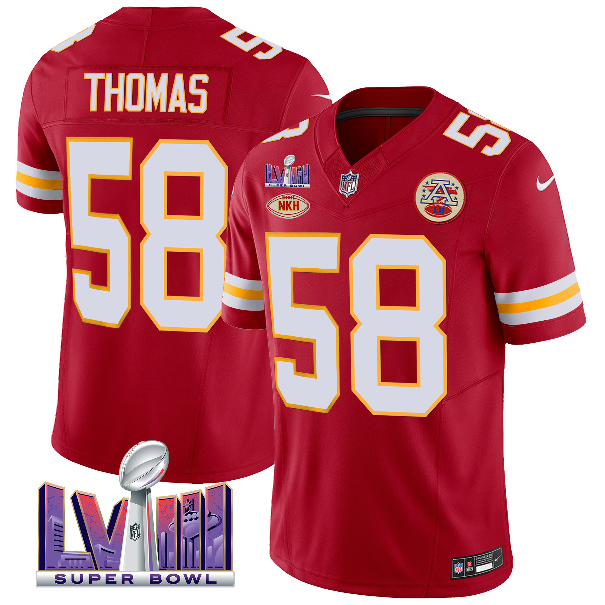 Derrick Thomas Men's Kansas City Chiefs Super Bowl LVIII Patch Vapor Red Jersey - All Stitched