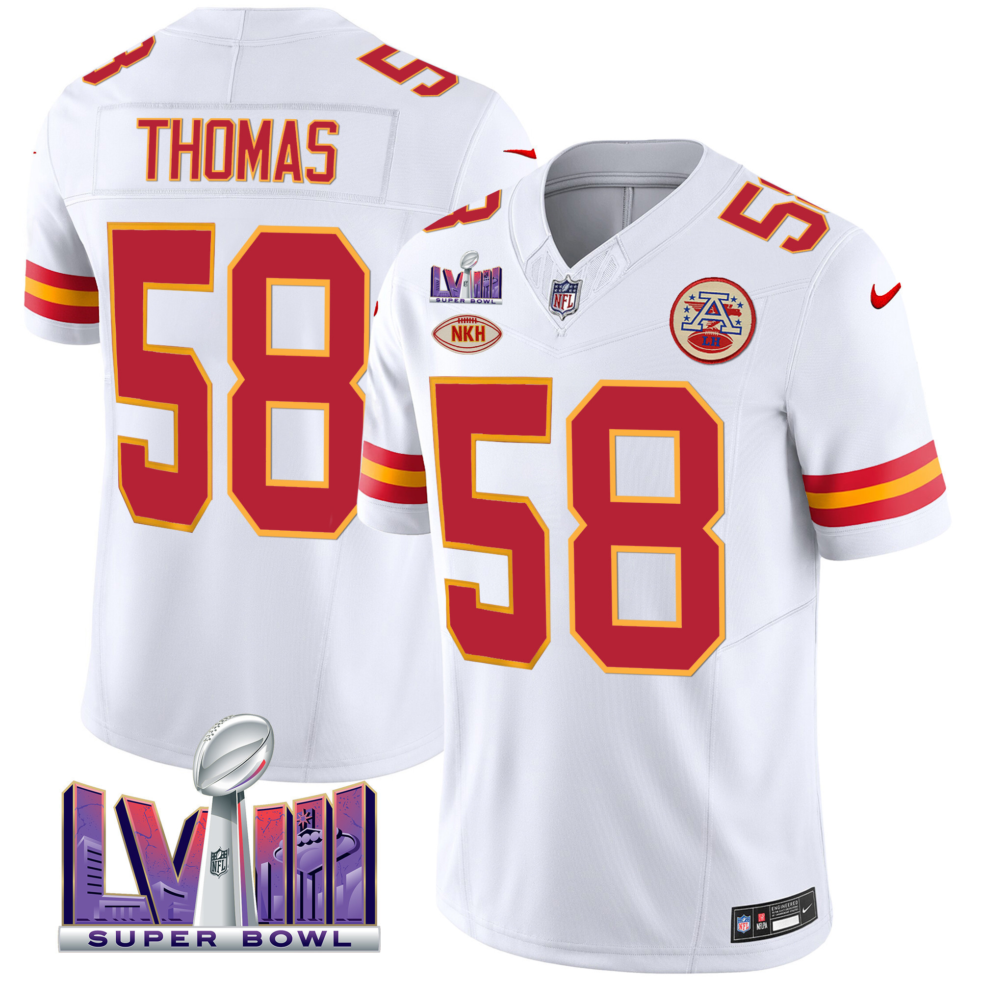 Derrick Thomas Men's Kansas City Chiefs Super Bowl LVIII Patch Vapor White Jersey - All Stitched