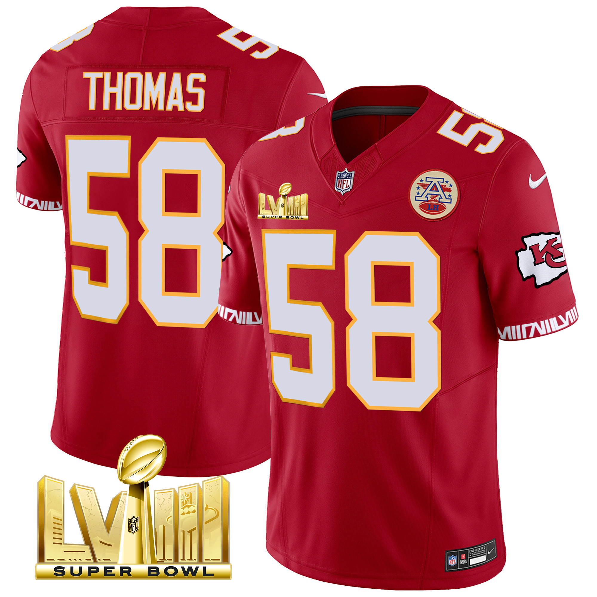 Derrick Thomas Men's Kansas City Chiefs Super Bowl LVIII Pattern Gold Vapor Red Jersey - All Stitched