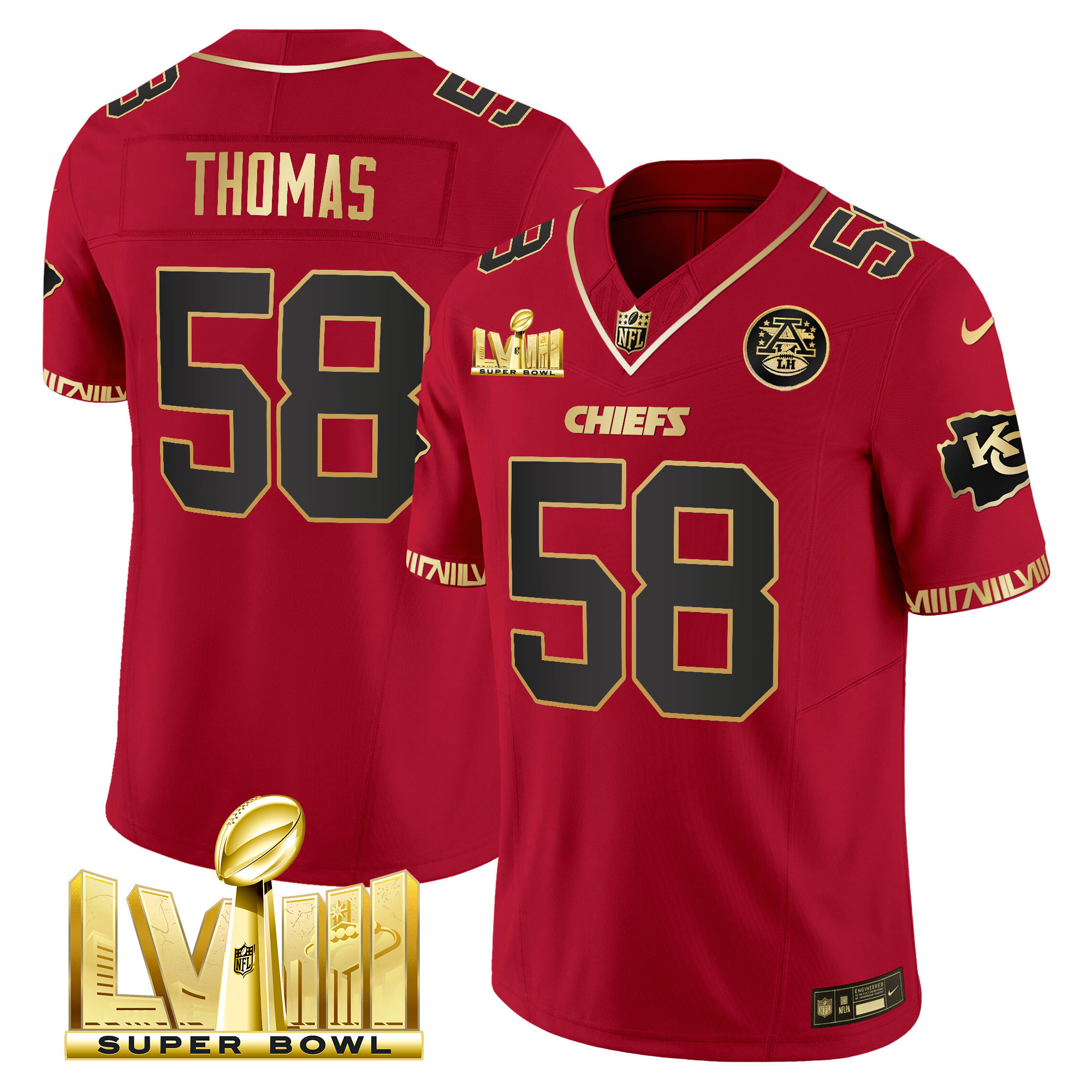Derrick Thomas Men's Kansas City Chiefs Super Bowl LVIII Pattern Gold Vapor Red Special Jersey - All Stitched