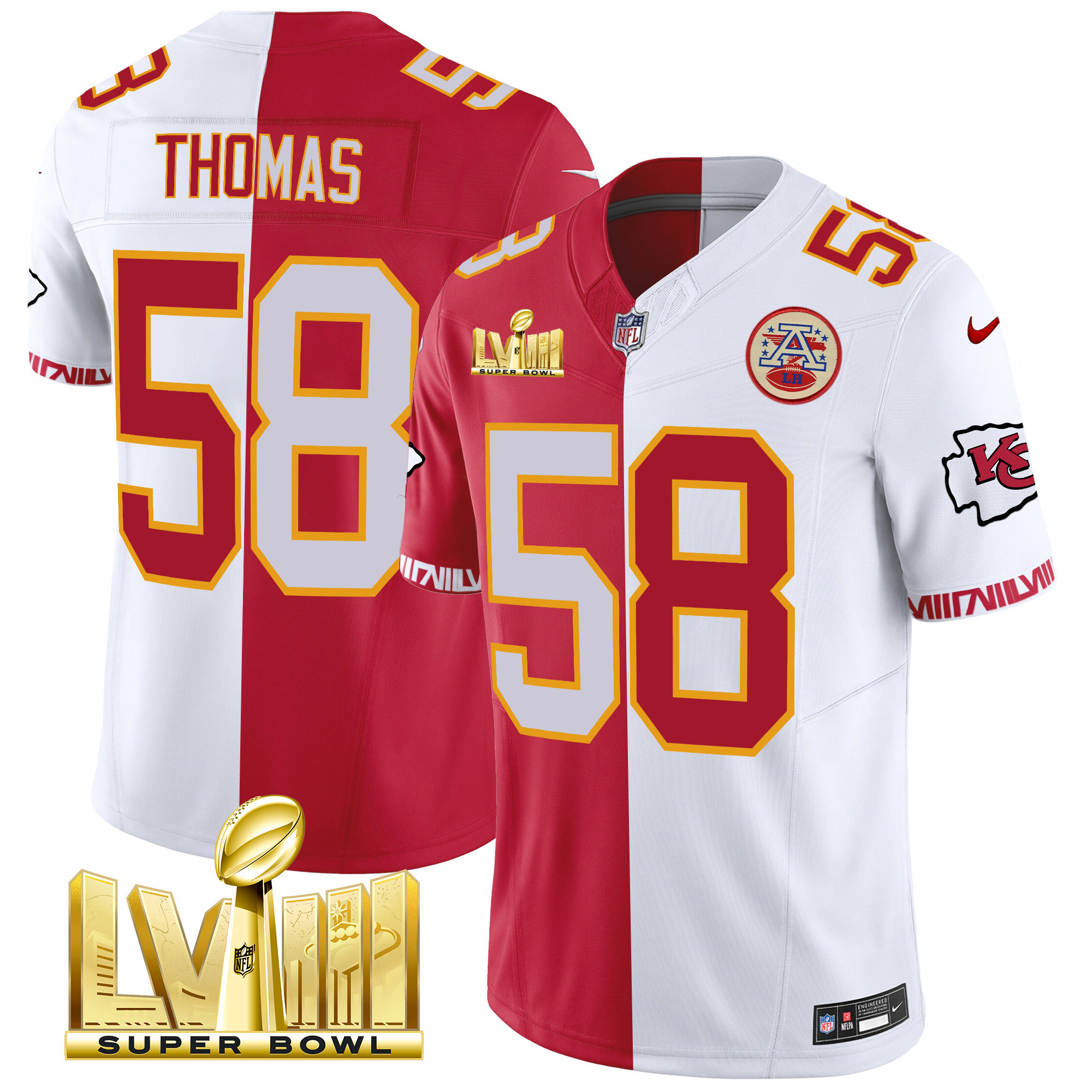 Derrick Thomas Men's Kansas City Chiefs Super Bowl LVIII Pattern Gold Vapor Split Jersey - All Stitched