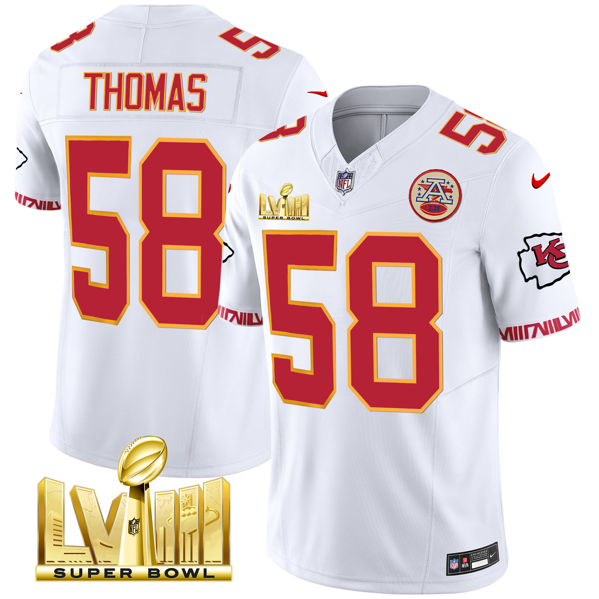 Derrick Thomas Men's Kansas City Chiefs Super Bowl LVIII Pattern Gold Vapor White Jersey - All Stitched