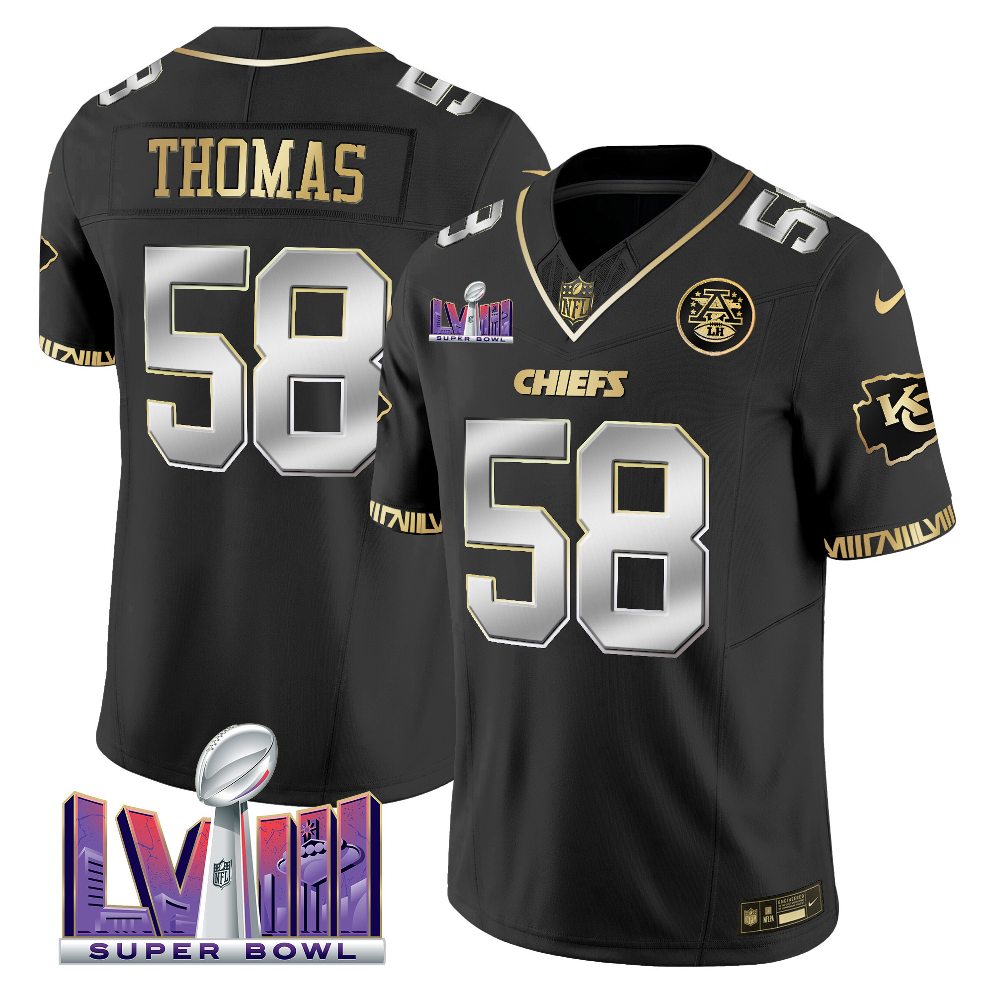 Derrick Thomas Men's Kansas City Chiefs Super Bowl LVIII Pattern Vapor Black Limited Jersey - All Stitched