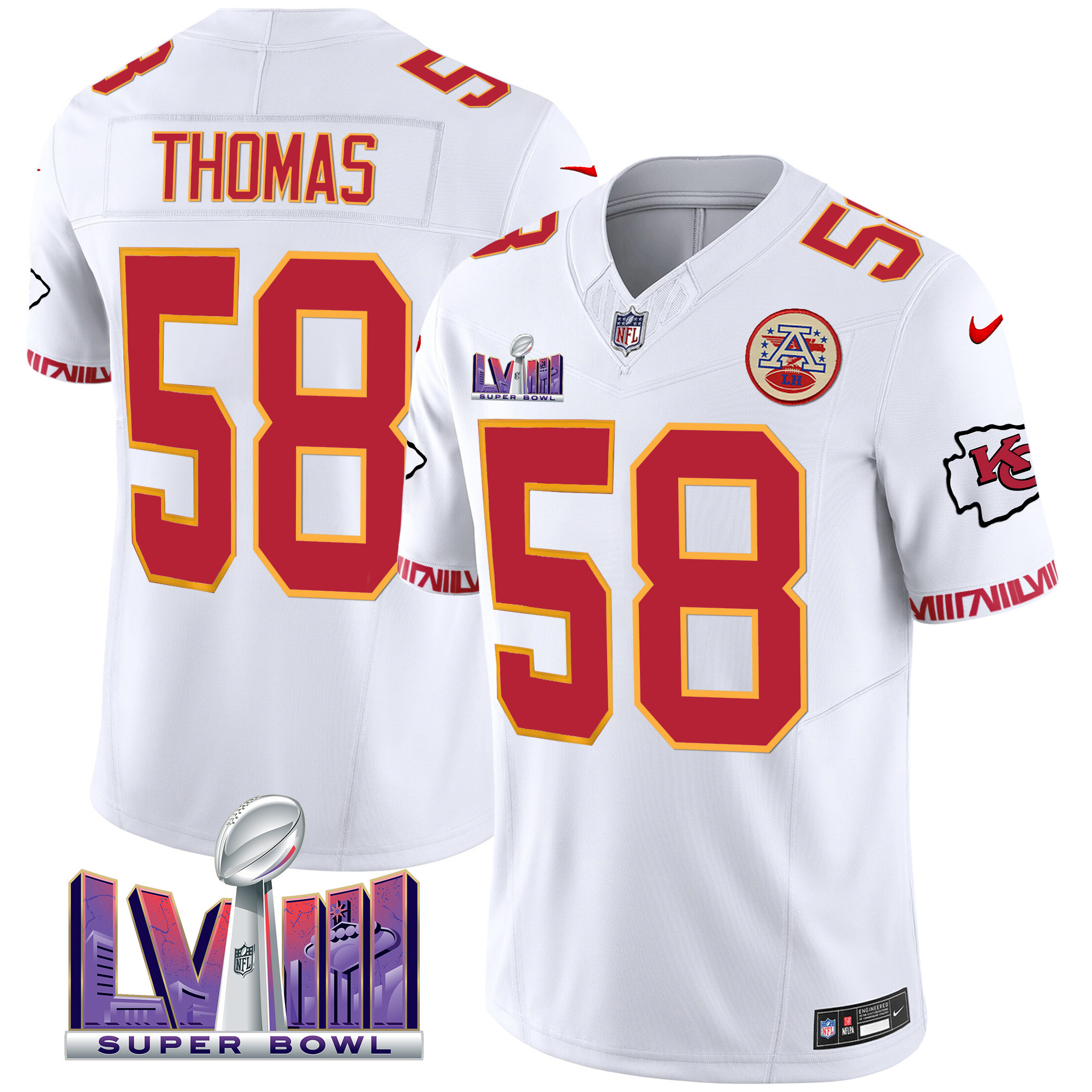 Derrick Thomas Men's Kansas City Chiefs Super Bowl LVIII Pattern Vapor White Jersey - All Stitched