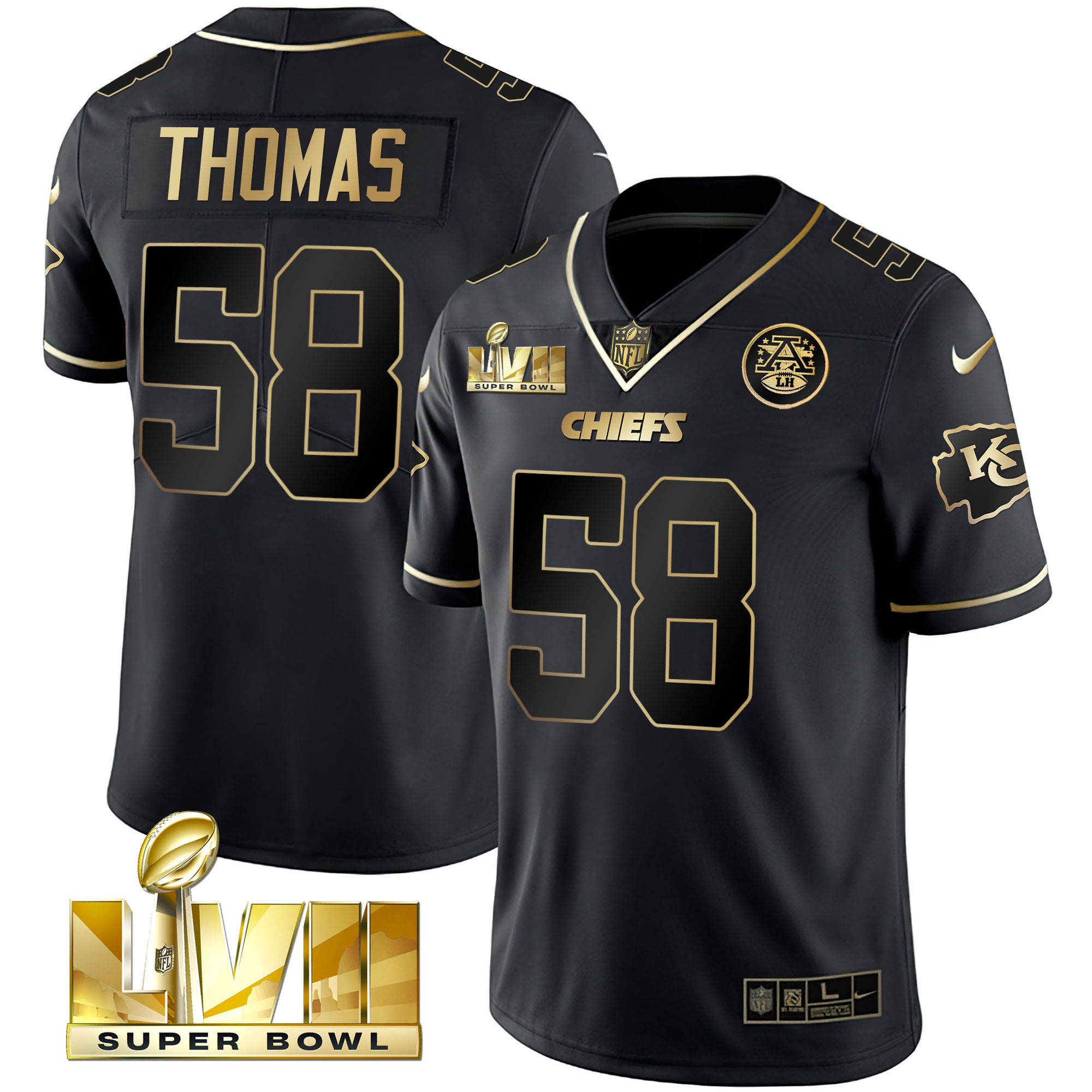 Derrick Thomas Men's Kansas City Chiefs Super Bowl Vapor Gold Black Gold Jersey - All Stitched