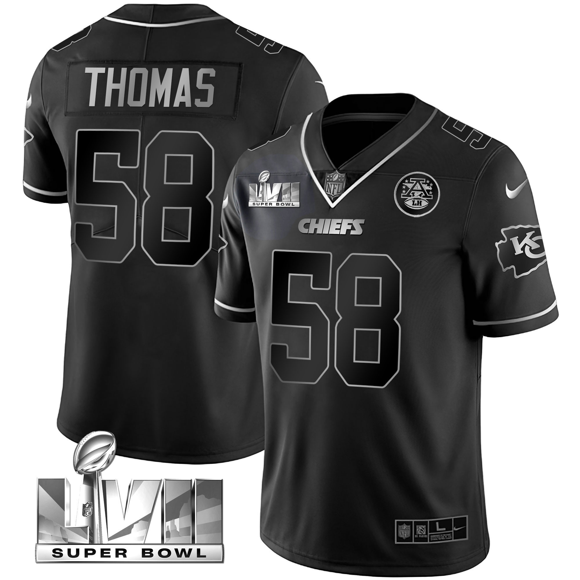 Derrick Thomas Men's Kansas City Chiefs Super Bowl Vapor Gold Black Silver Jersey - All Stitched