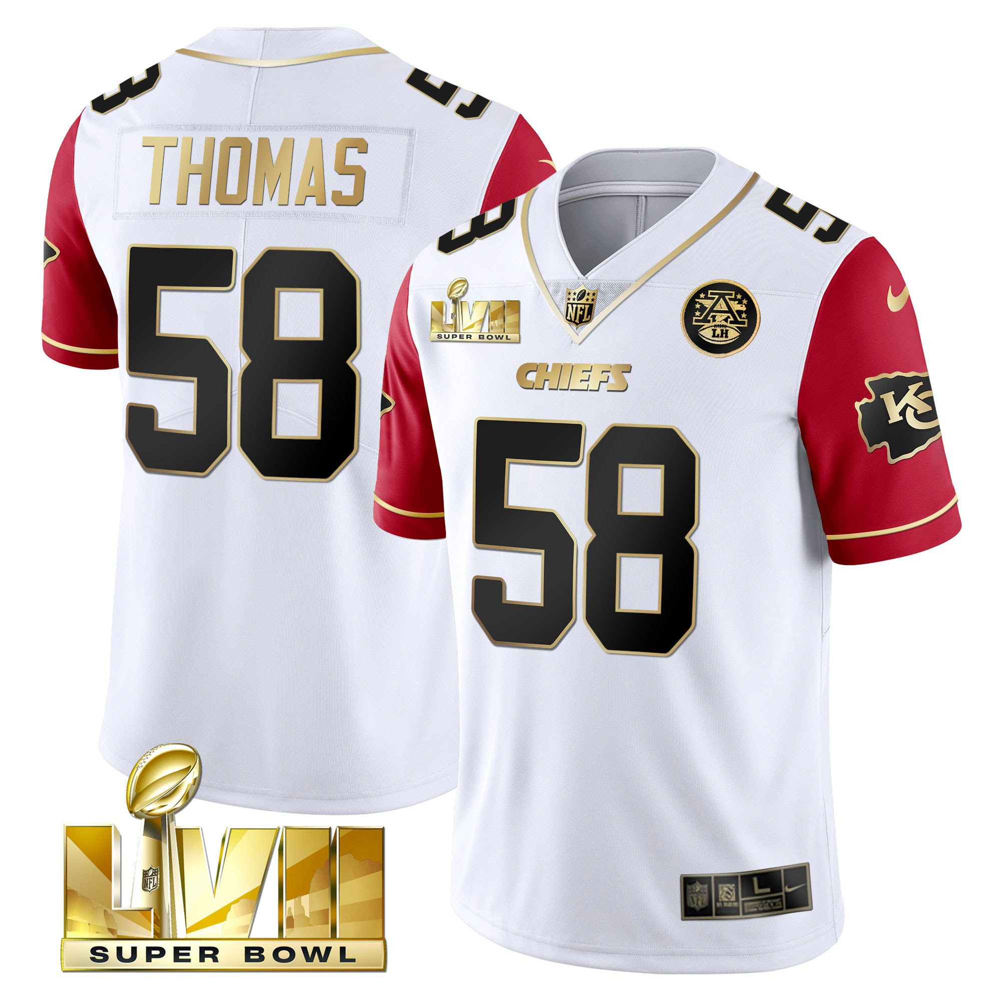 Derrick Thomas Men's Kansas City Chiefs Super Bowl Vapor Gold Color Sleeve Jersey - All Stitched