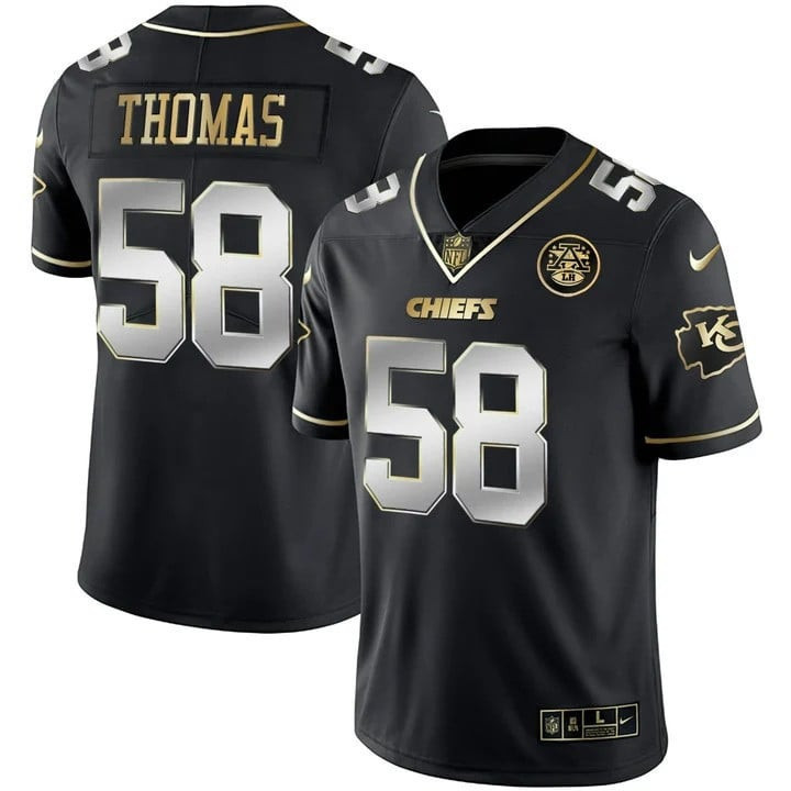 Derrick Thomas Men's Kansas City Chiefs Vapor Black Red Gold Limited - All Stitched Black Limited Jersey - All Stitched