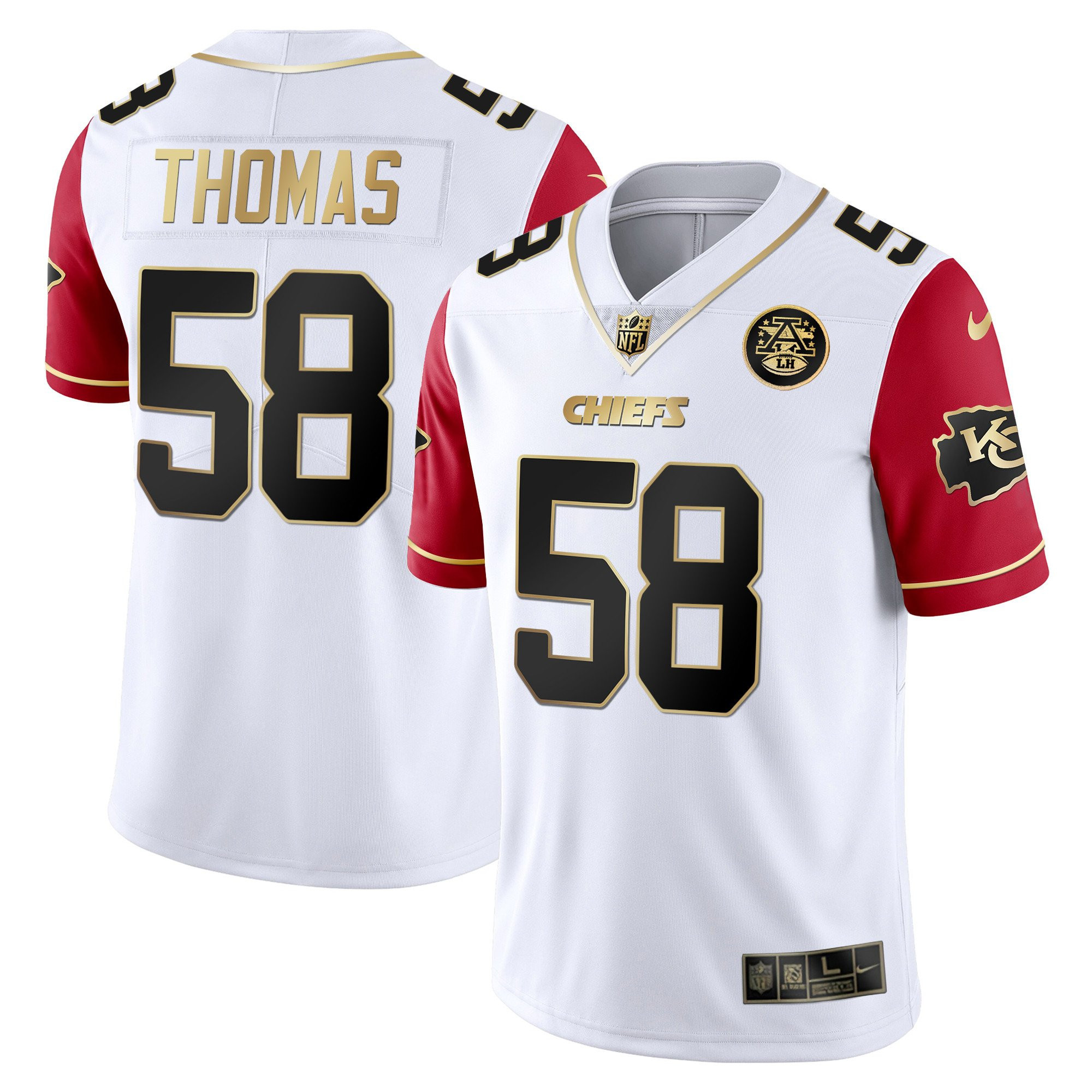 Derrick Thomas Men's Kansas City Chiefs White Gold & Black Gold - All Stitched Red Sleeves Jersey - All Stitched