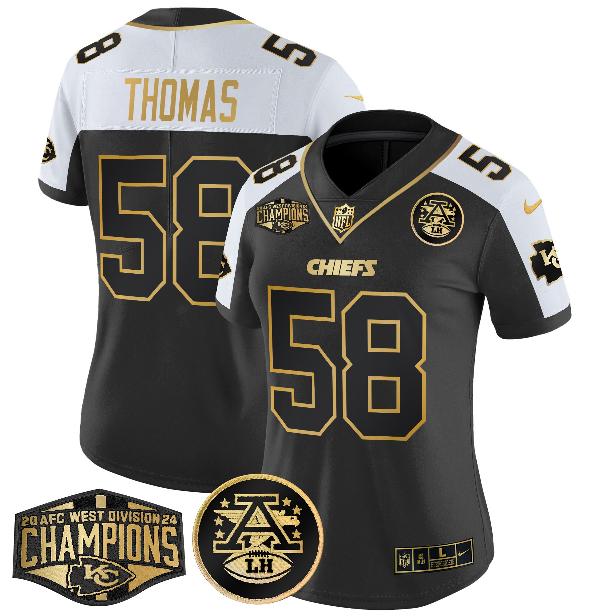 Derrick Thomas Women's Kansas City Chiefs 2024 AFC West Division Champions Patch Gold Vapor Limited Alternate Jersey - All Stitched