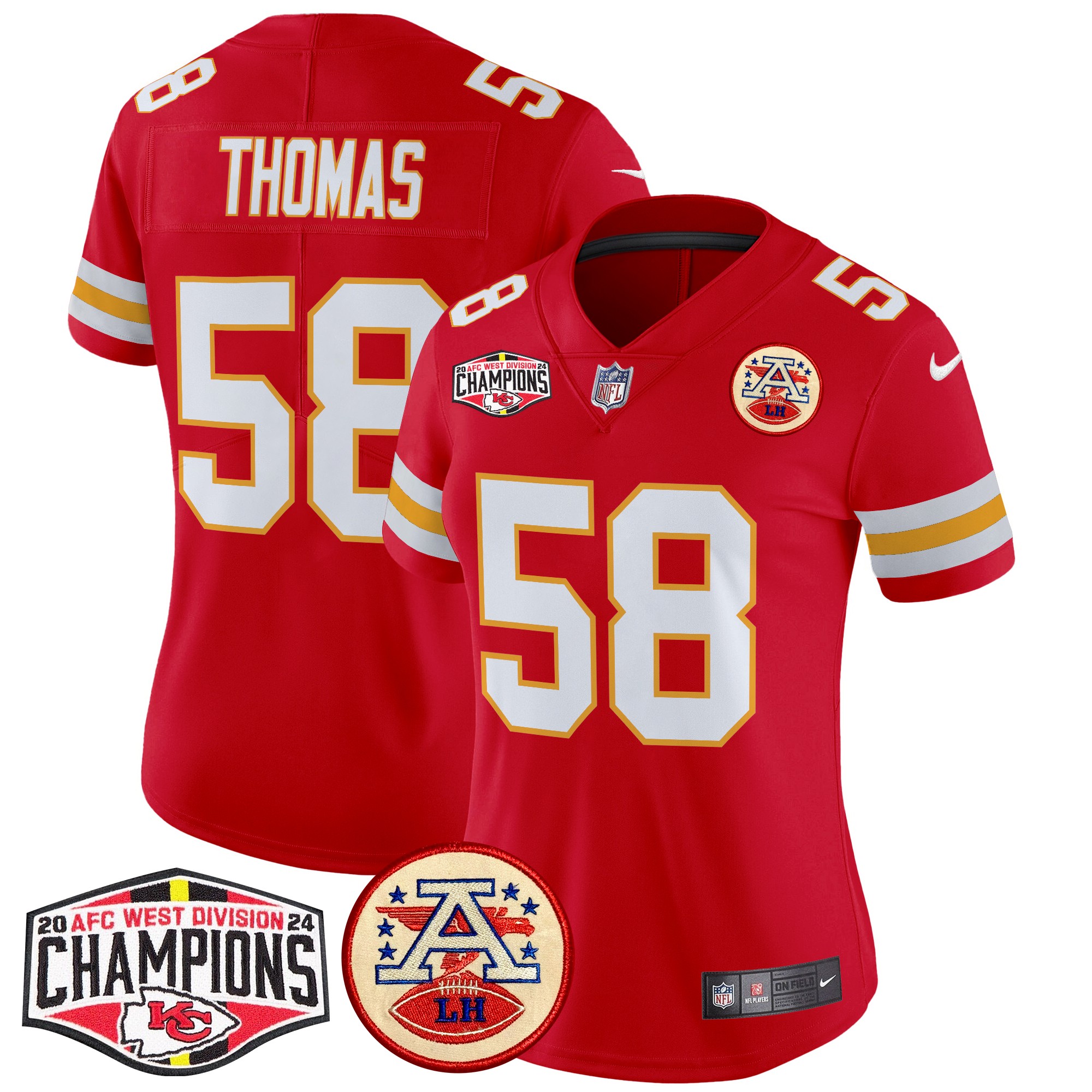 Derrick Thomas Women's Kansas City Chiefs 2024 AFC West Division Champions Patch Vapor Limited Red Jersey - All Stitched