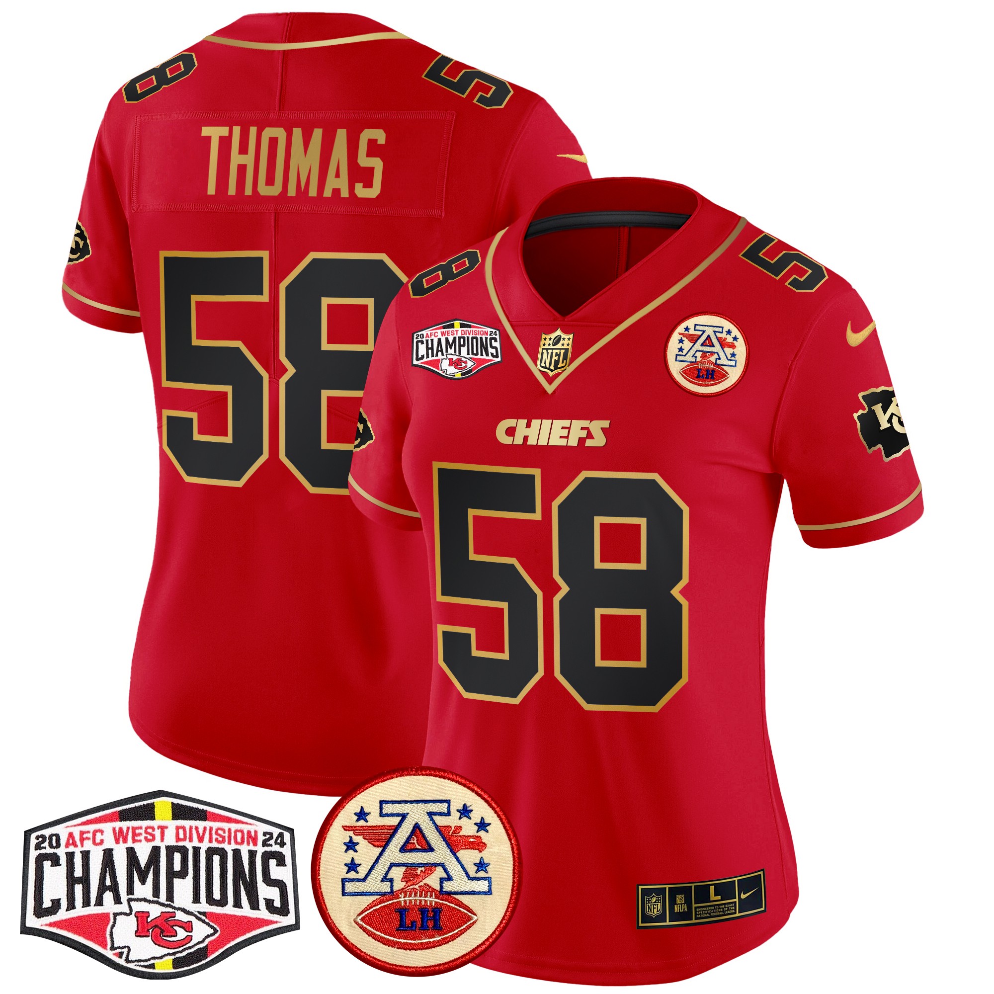Derrick Thomas Women's Kansas City Chiefs 2024 AFC West Division Champions Patch Vapor Limited Red Special Jersey - All Stitched
