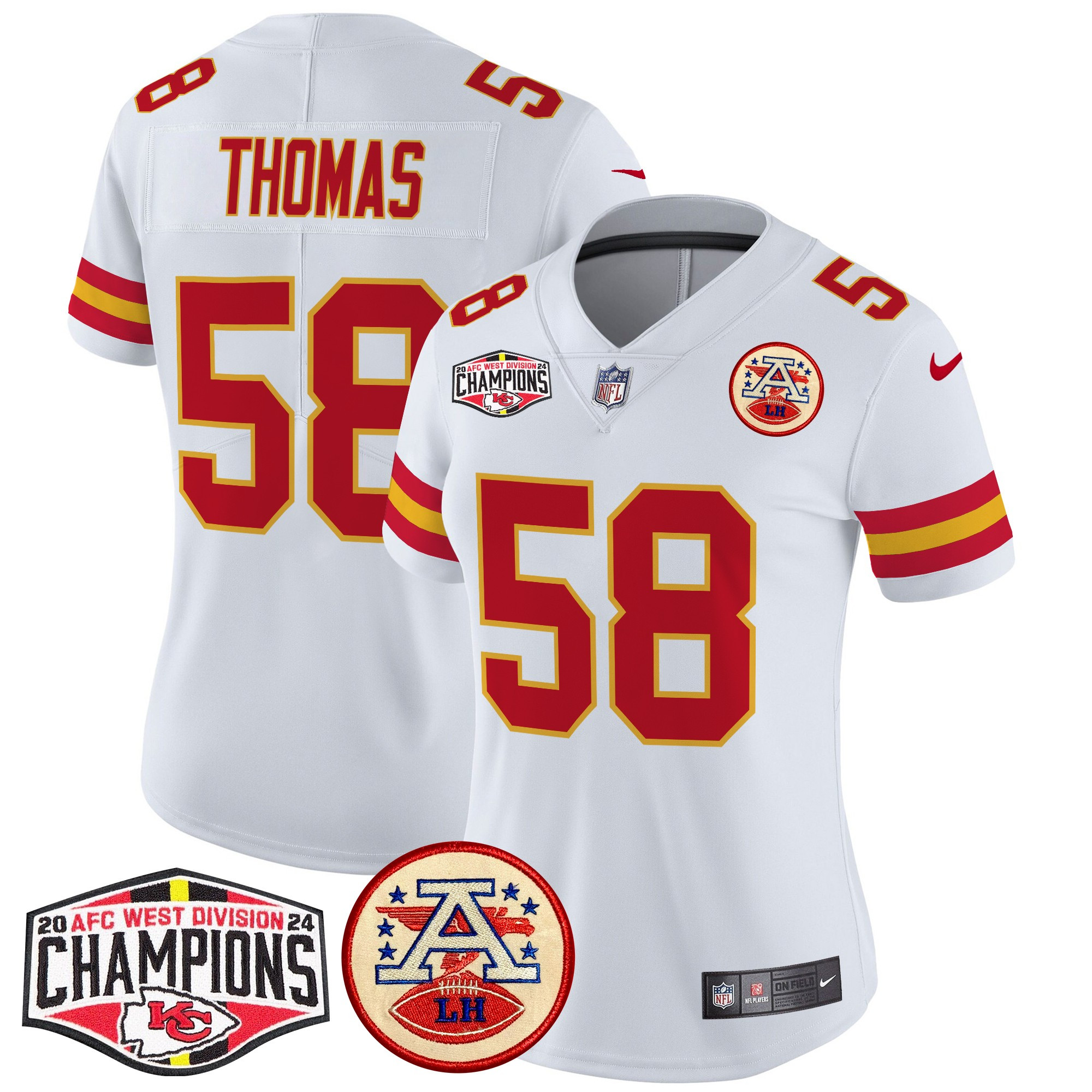 Derrick Thomas Women's Kansas City Chiefs 2024 AFC West Division Champions Patch Vapor Limited White Jersey - All Stitched