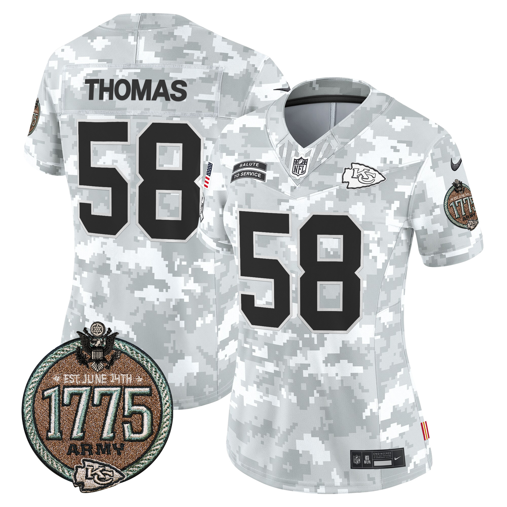 Derrick Thomas Women's Kansas City Chiefs 2024 Salute to Service Establishment Year Patch Vapor Limited Army Jersey - All Stitched