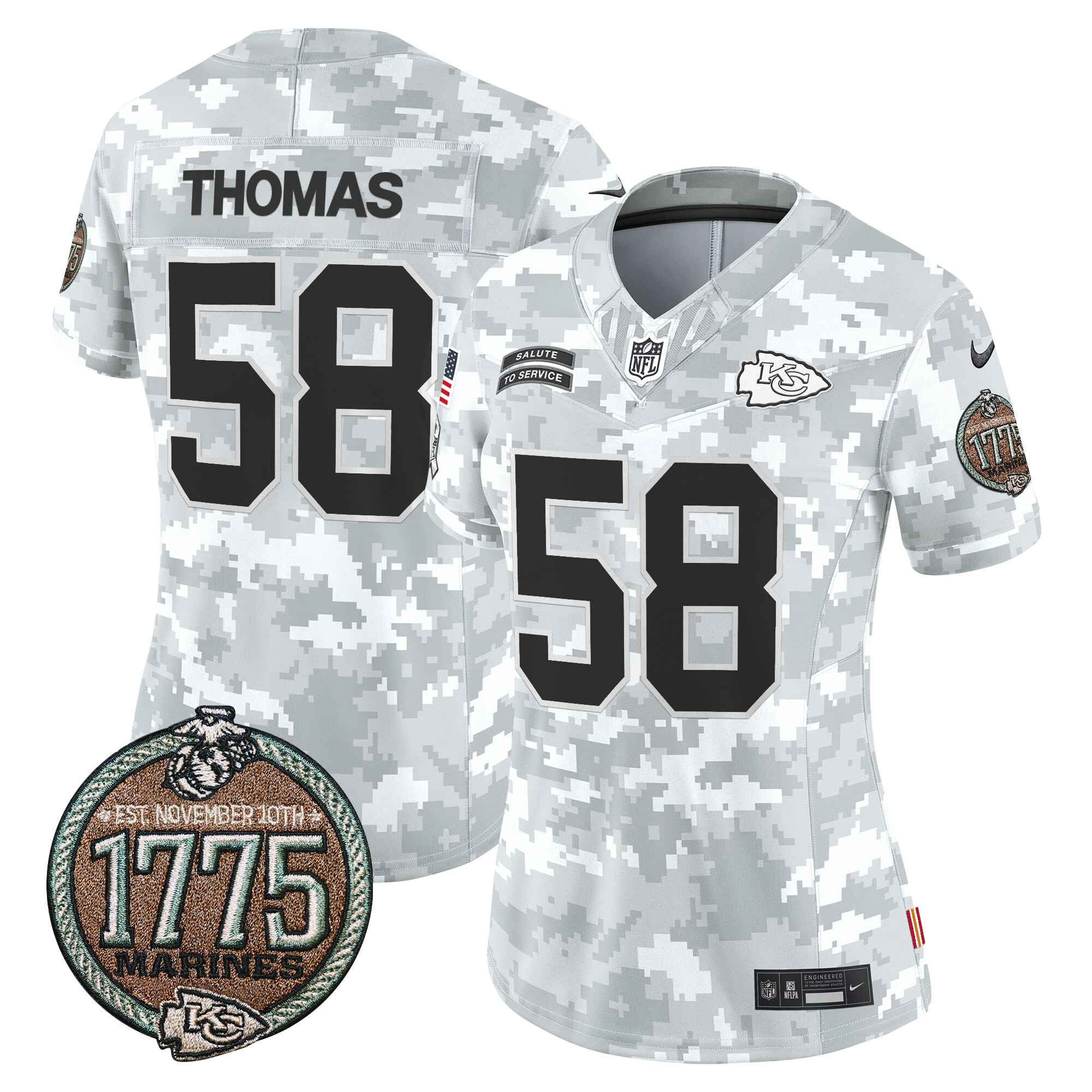 Derrick Thomas Women's Kansas City Chiefs 2024 Salute to Service Establishment Year Patch Vapor Limited Marines Jersey - All Stitched