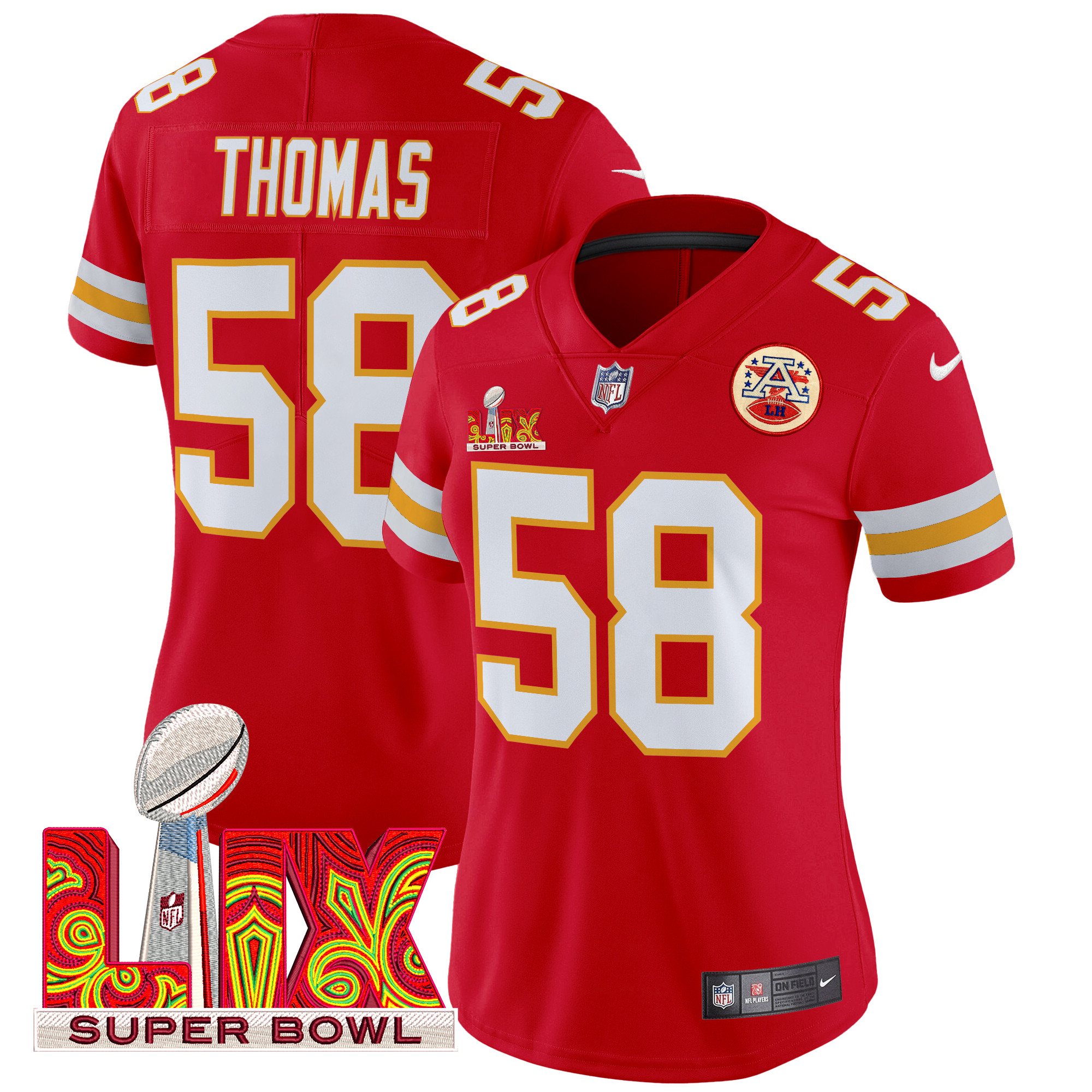 Derrick Thomas Women's Kansas City Chiefs Super Bowl LIX Patch Vapor Limited Red Jersey - All Stitched