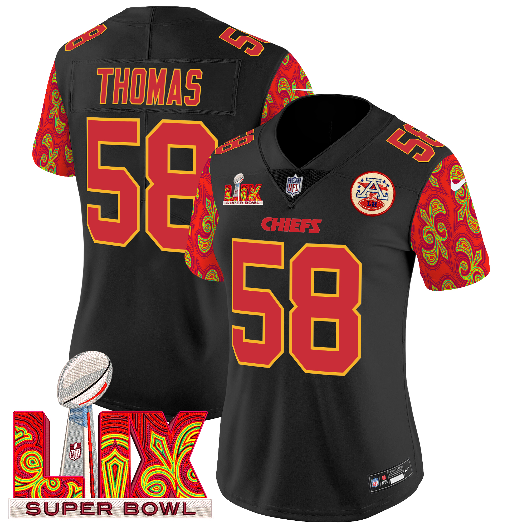 Derrick Thomas Women's Kansas City Chiefs Super Bowl LIX Style Vapor Limited Black Jersey - All Stitched