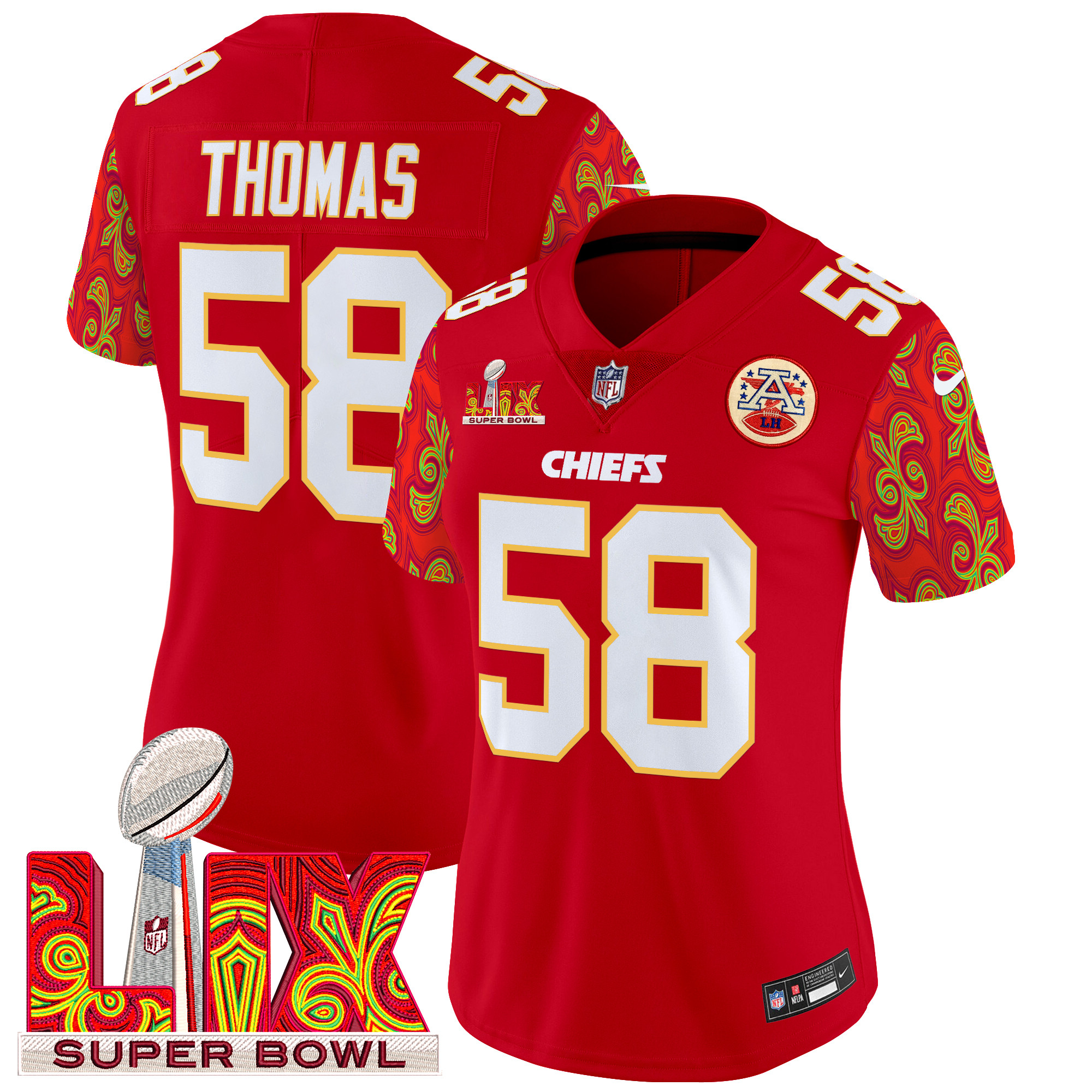 Derrick Thomas Women's Kansas City Chiefs Super Bowl LIX Style Vapor Limited Red Jersey - All Stitched