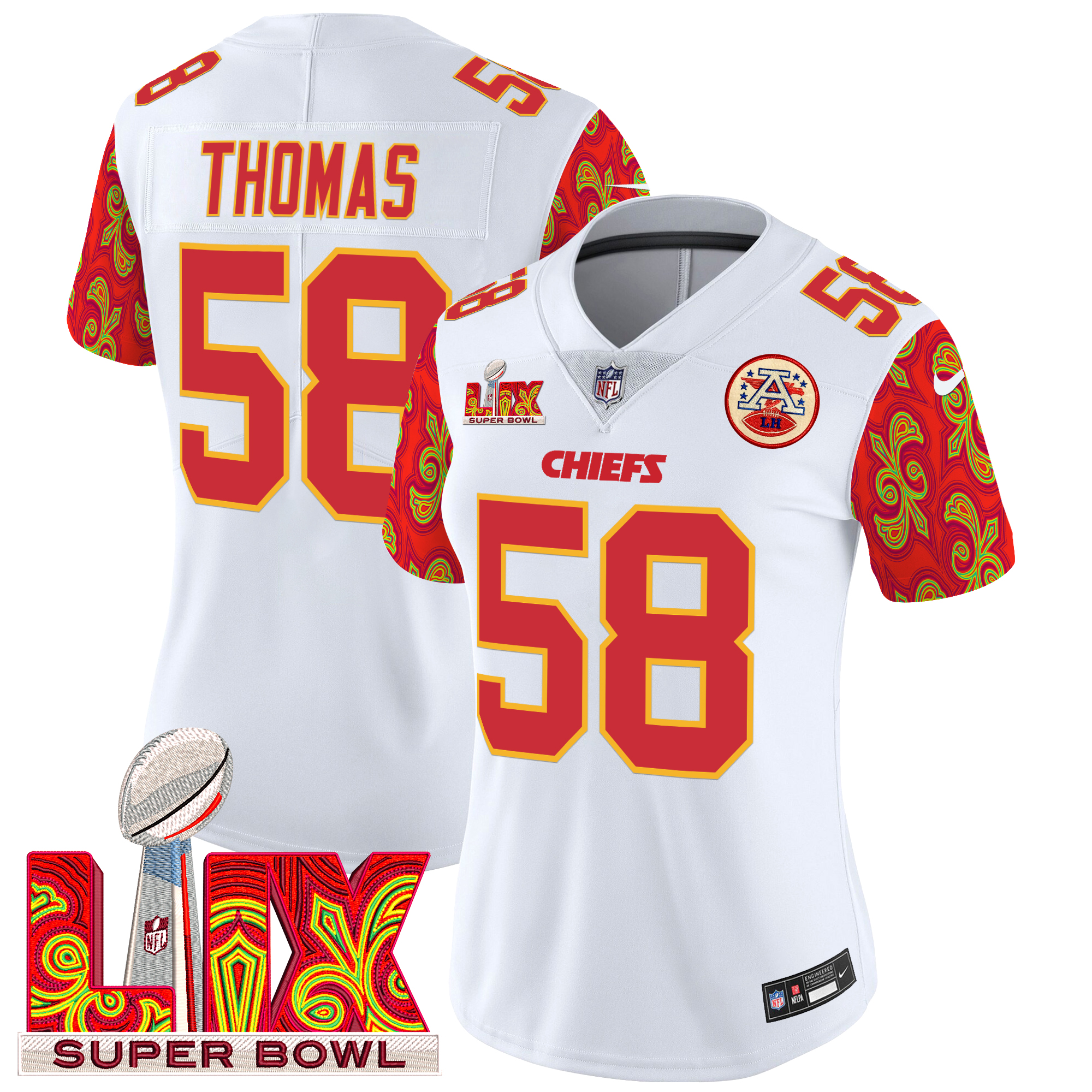 Derrick Thomas Women's Kansas City Chiefs Super Bowl LIX Style Vapor Limited White Jersey - All Stitched