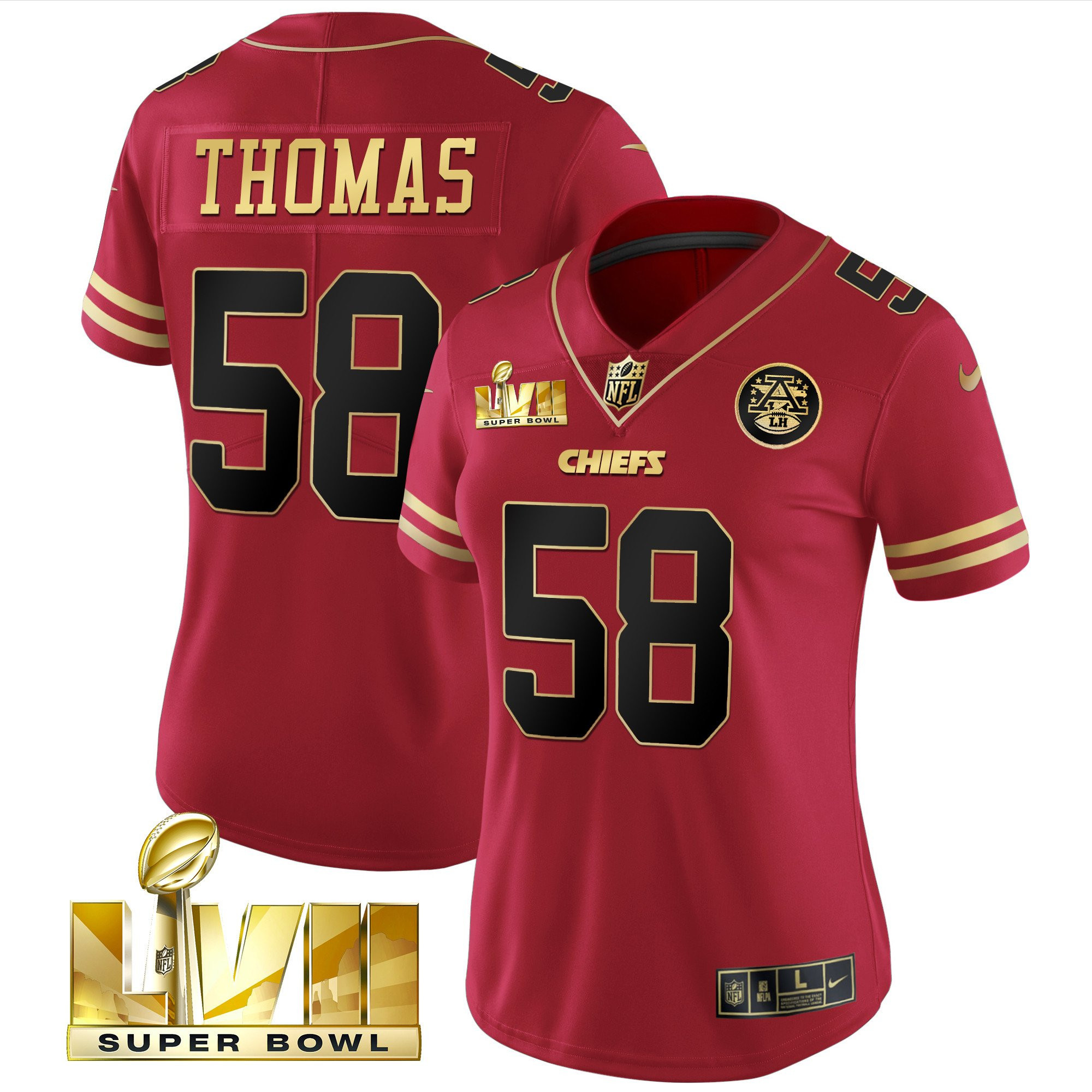 Derrick Thomas Women's Kansas City Chiefs Super Bowl LVII Red Gold Vapor Black Red Jersey - All Stitched