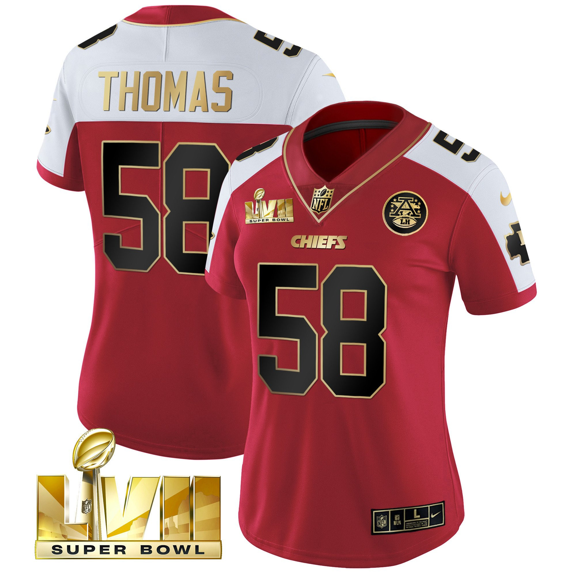 Derrick Thomas Women's Kansas City Chiefs Super Bowl LVII Red Gold Vapor Red Alternate Jersey - All Stitched