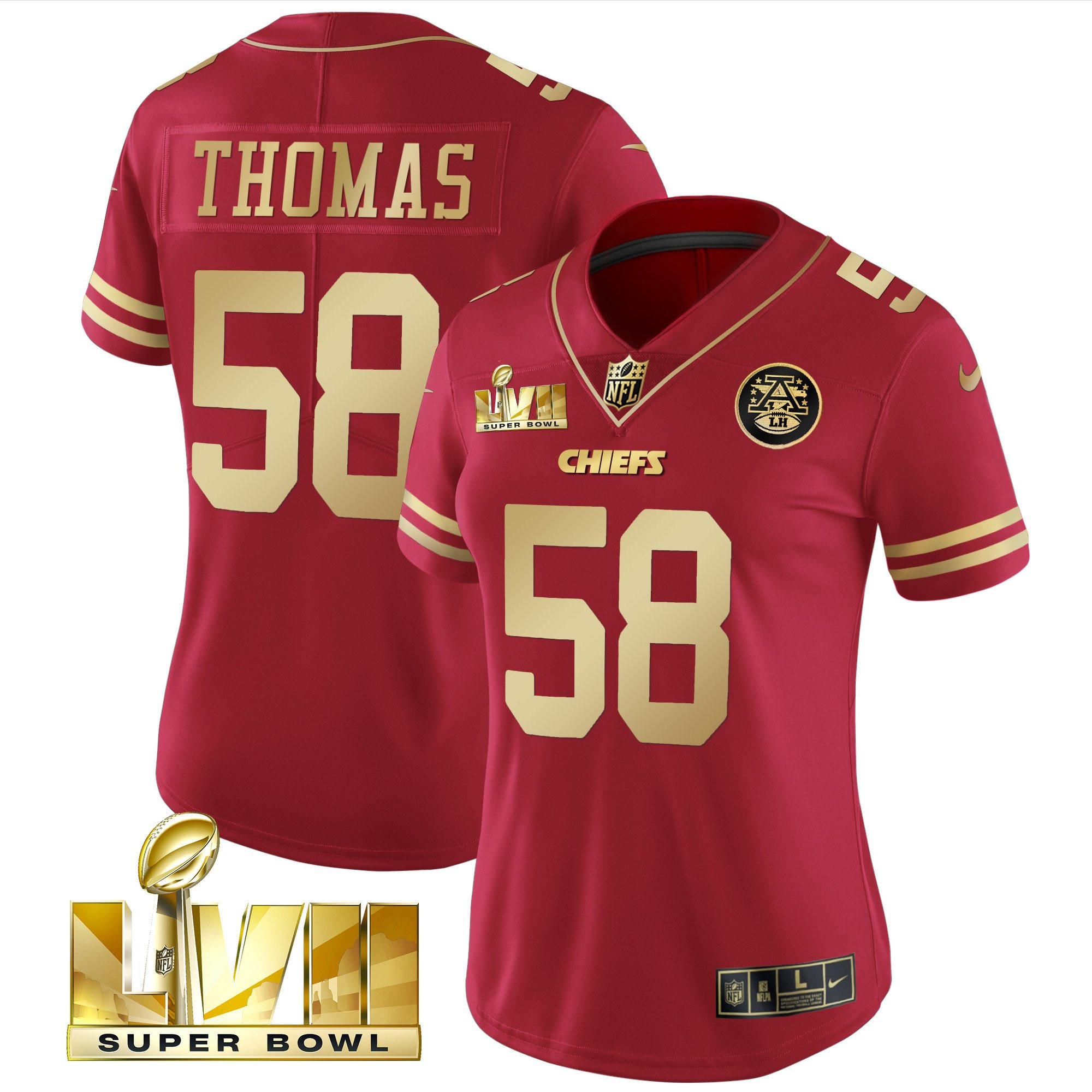 Derrick Thomas Women's Kansas City Chiefs Super Bowl LVII Red Gold Vapor Red Gold Jersey - All Stitched