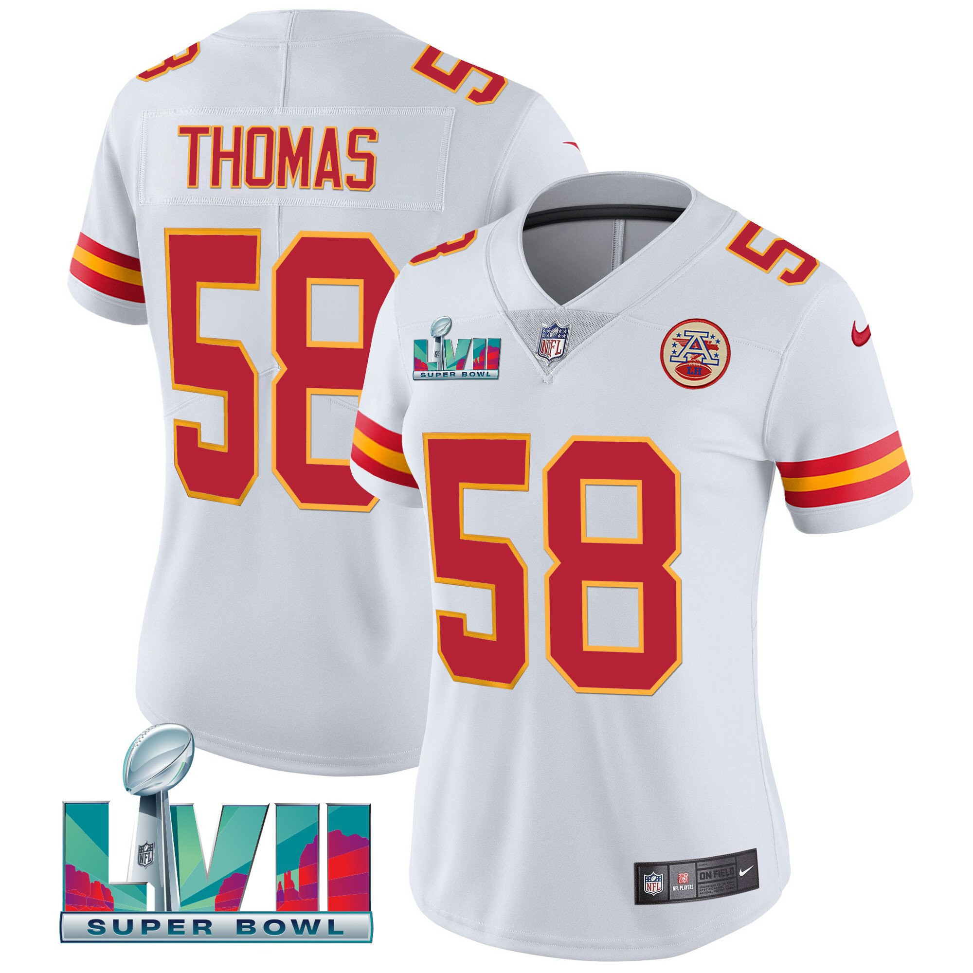 Derrick Thomas Women's Kansas City Chiefs Super Bowl LVII Red Gold Vapor White Jersey - All Stitched