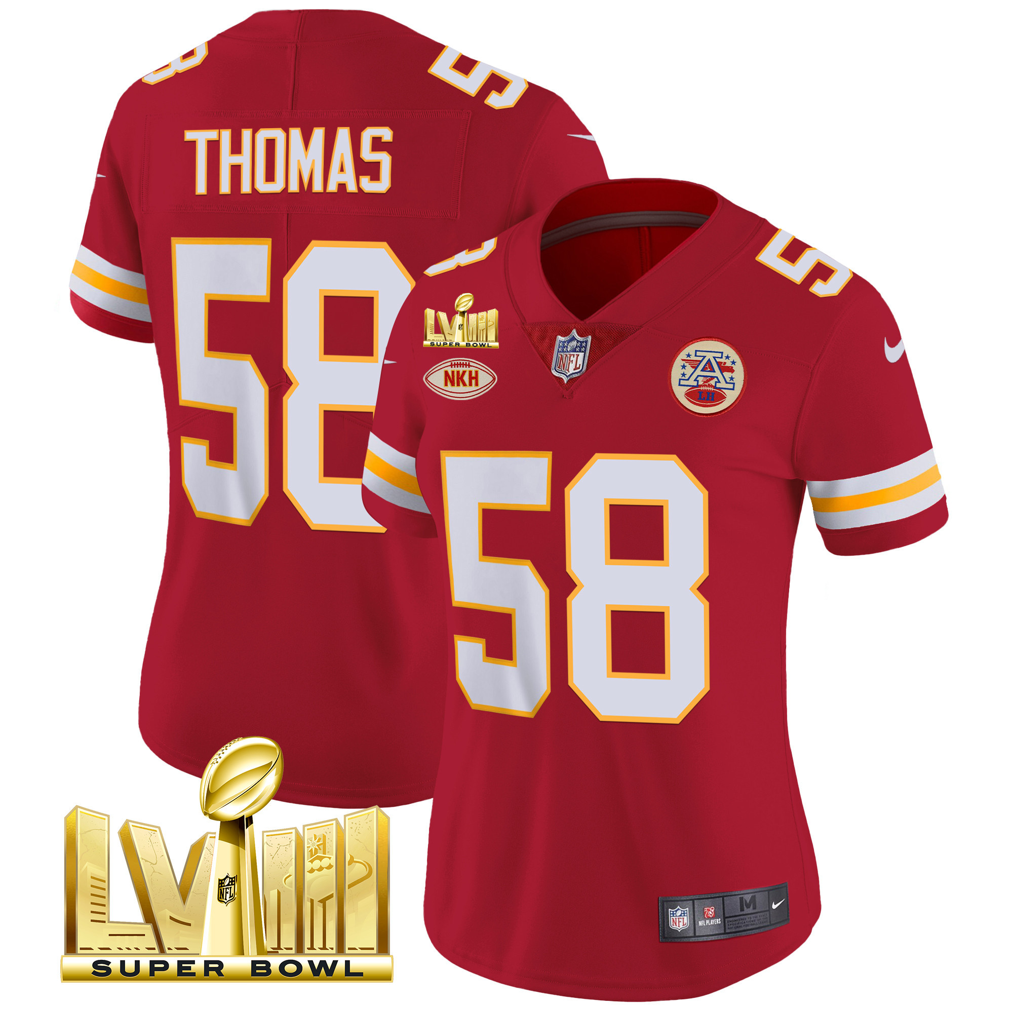 Derrick Thomas Women's Kansas City Chiefs Super Bowl LVIII Gold Patch Vapor Red Jersey - All Stitched