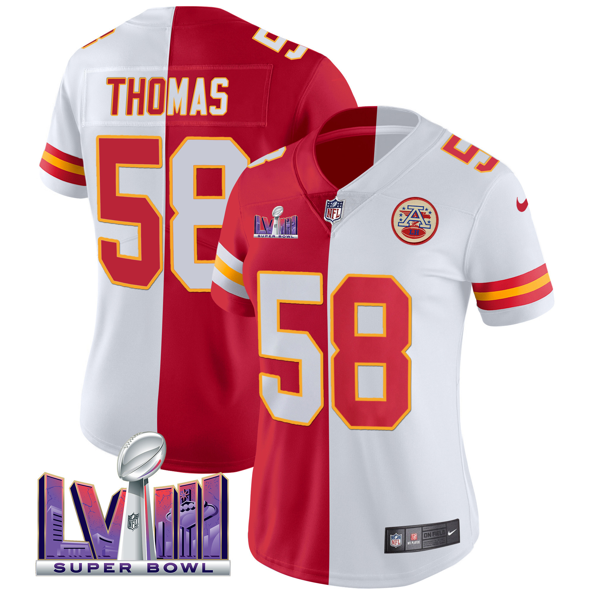 Derrick Thomas Women's Kansas City Chiefs Super Bowl LVIII Patch Vapor Split Jersey - All Stitched