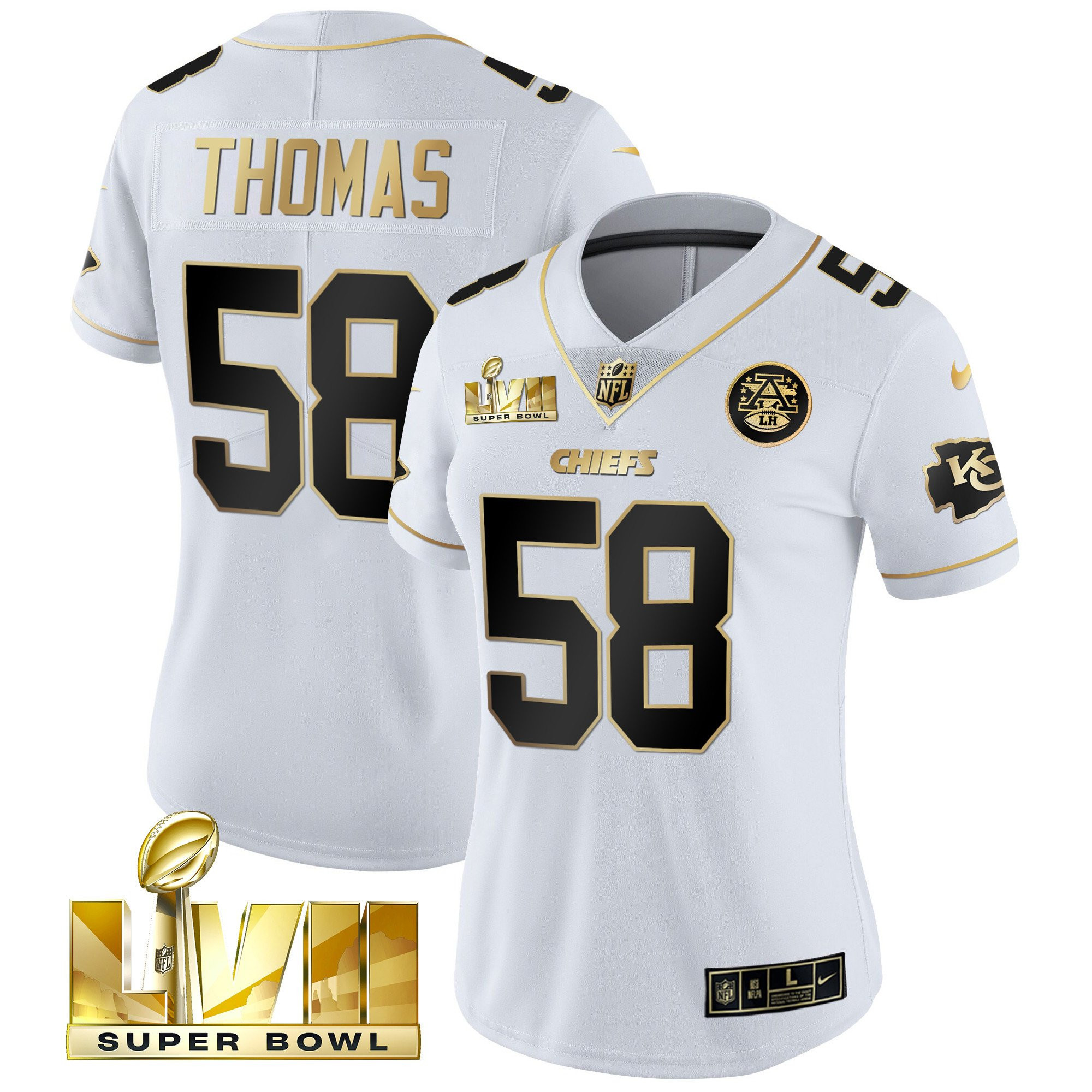 Derrick Thomas Women's Kansas City Chiefs Super Bowl Vapor Gold White Gold Jersey - All Stitched