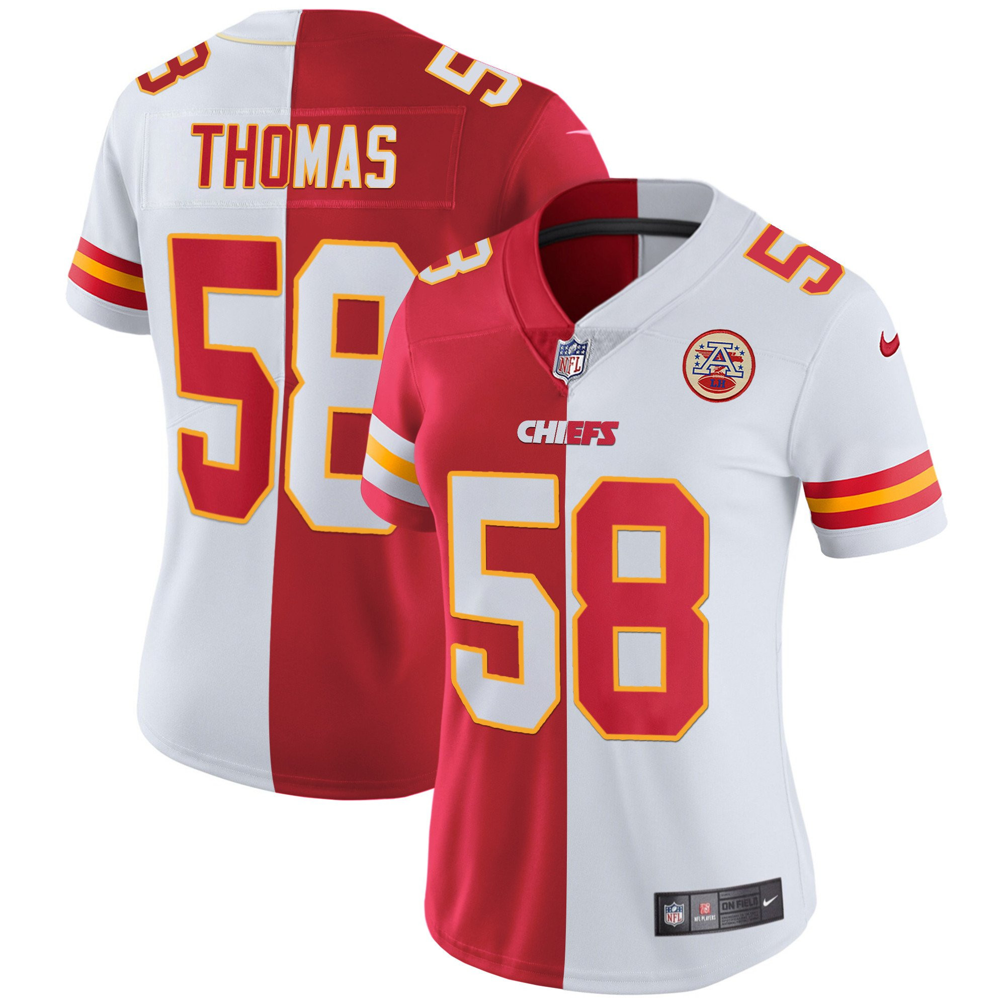Derrick Thomas Women's Kansas City Chiefs White Gold & Black Gold - All Stitched Split Jersey - All Stitched