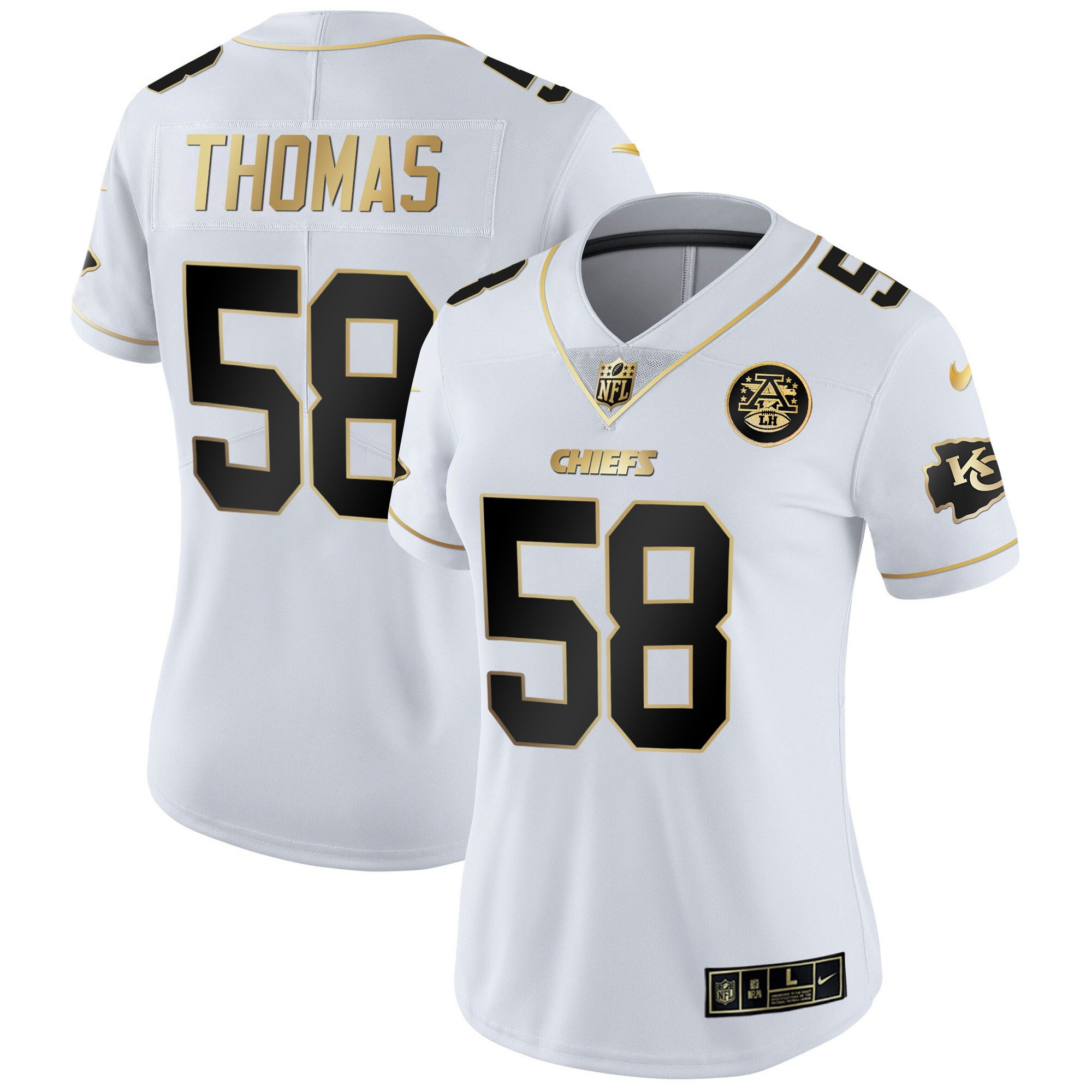 Derrick Thomas Women's Kansas City Chiefs White Gold & Black Gold - All Stitched White Gold Jersey - All Stitched