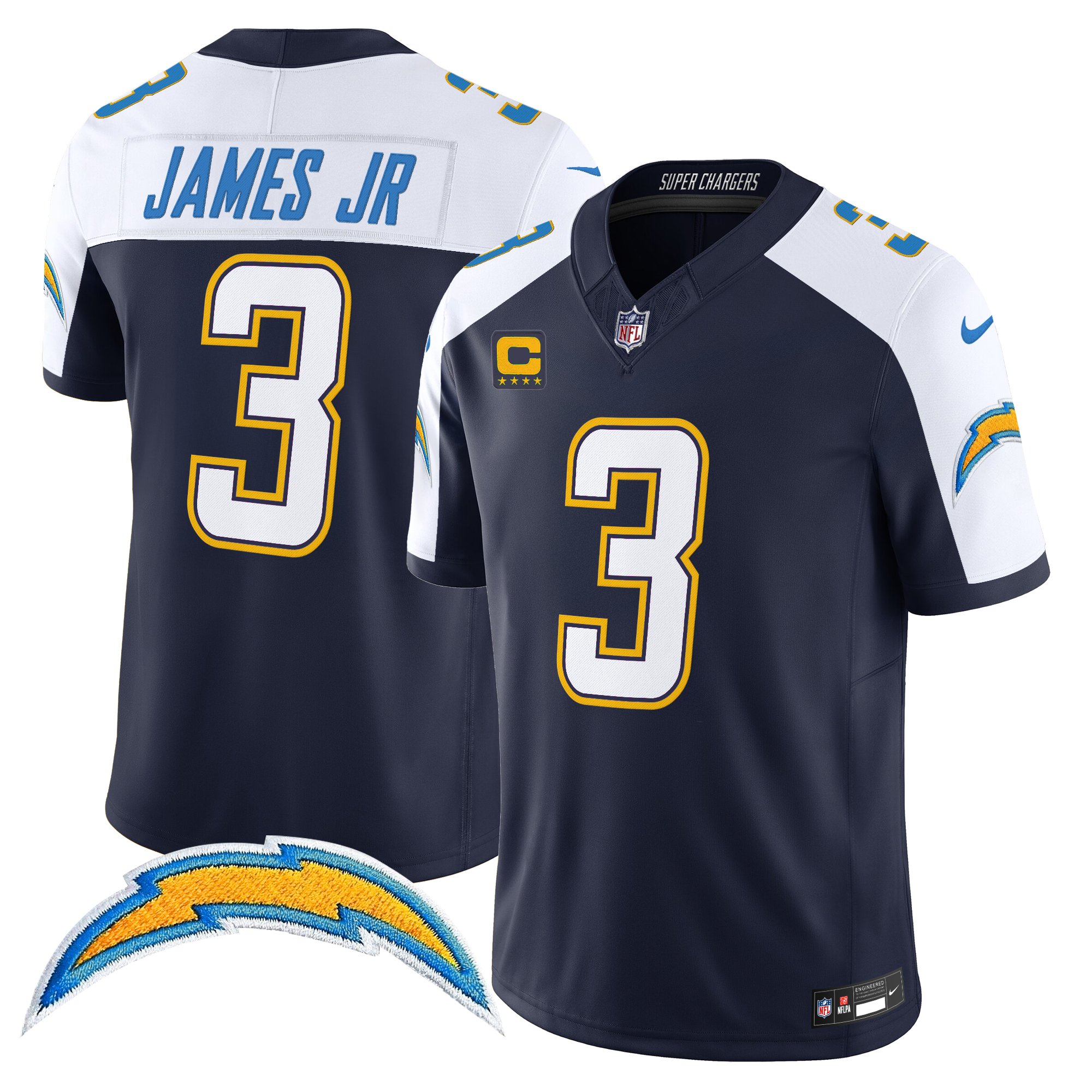 Derwin James Jr. Men's Los Angeles Chargers 2025 Alternate Charger Power Vapor Limited Navy Alternate Jersey - All Stitched