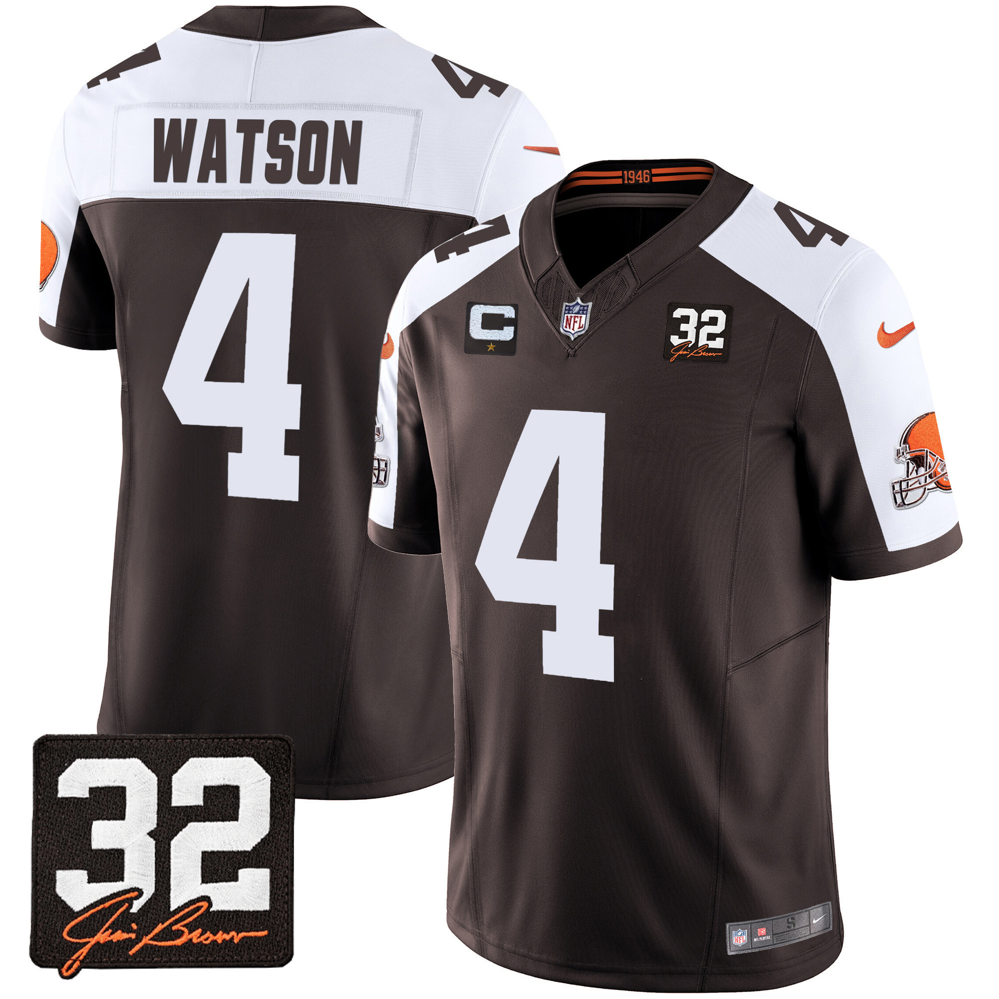Deshaun Watson Men's Cleveland Browns #32 Jim Brown Memorial Patch Alternate Jersey - All Stitched
