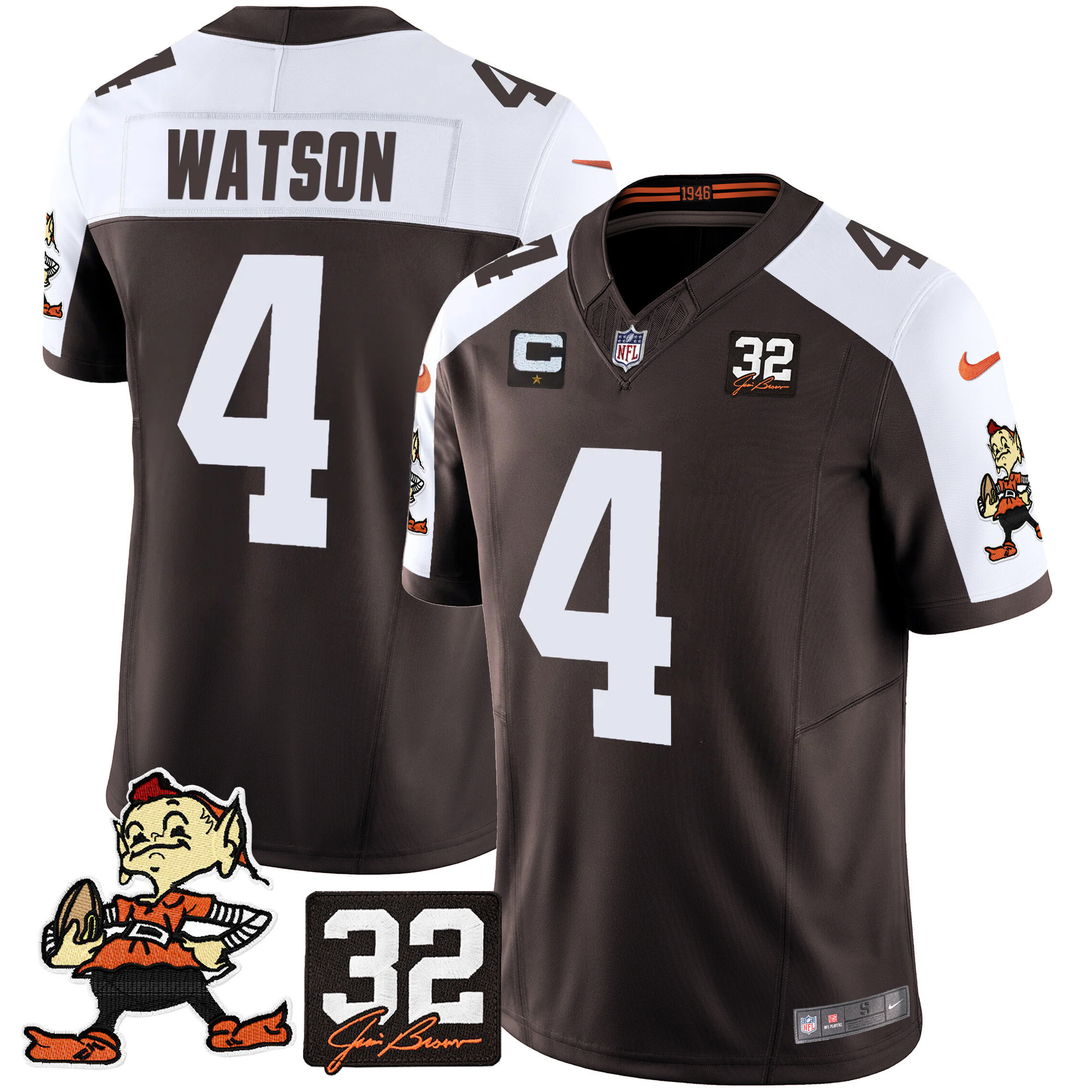 Deshaun Watson Men's Cleveland Browns #32 Jim Brown Memorial Patch Vapor Limited Alternate Jersey - All Stitched