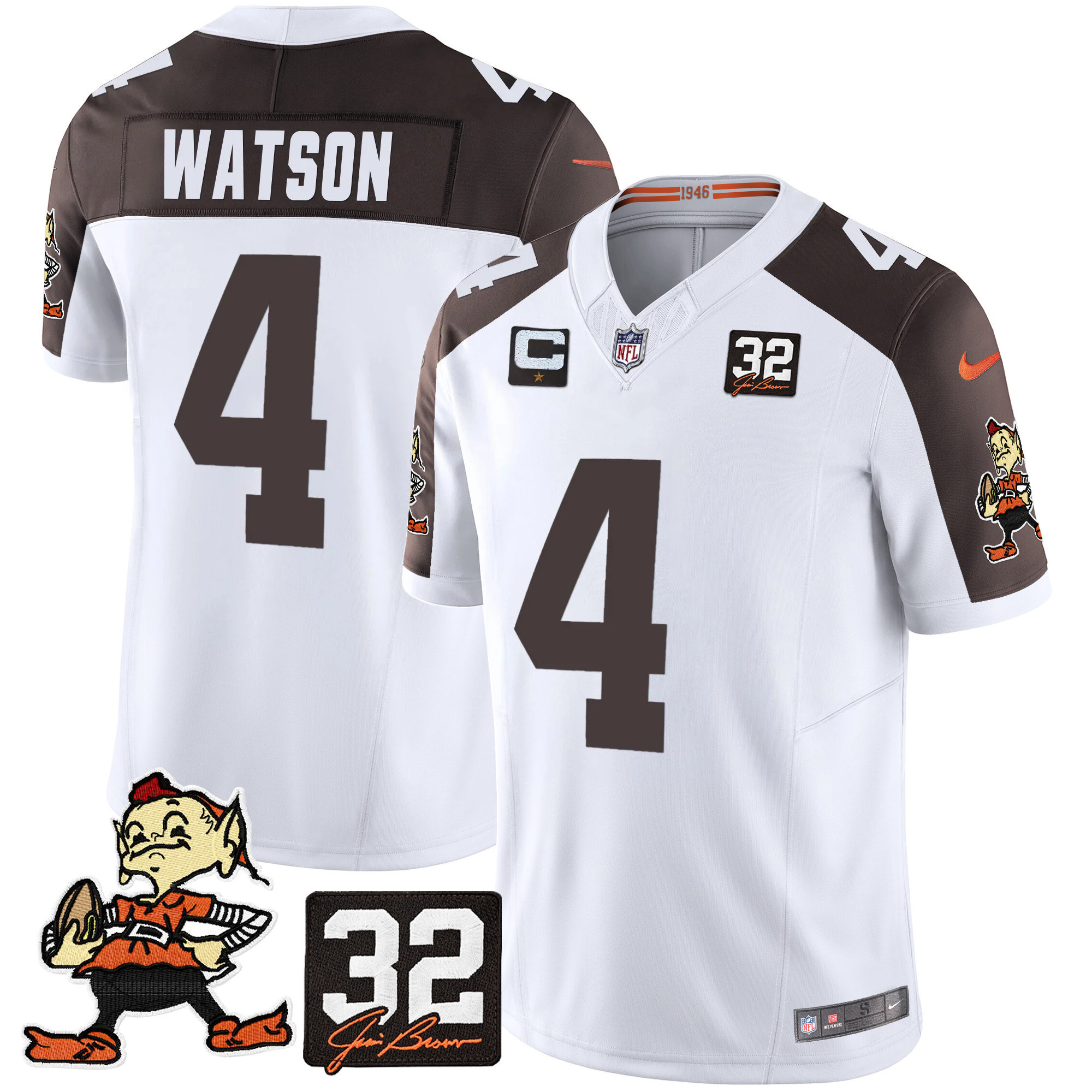 Deshaun Watson Men's Cleveland Browns #32 Jim Brown Memorial Patch Vapor Limited Inverted Jersey - All Stitched