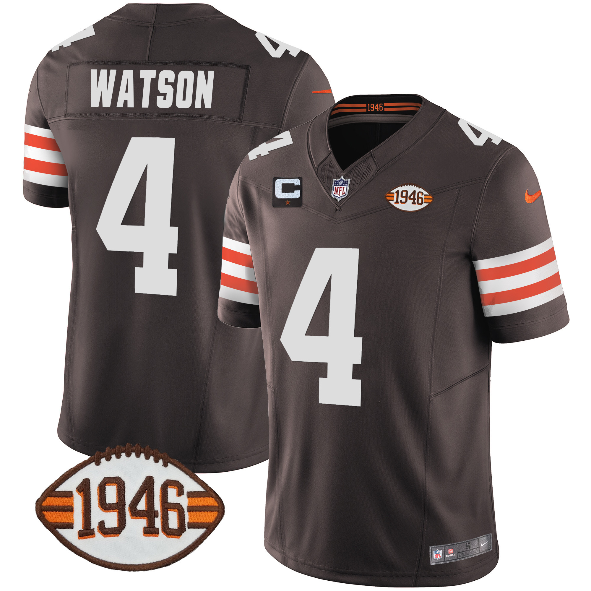 Deshaun Watson Men's Cleveland Browns 1946 75th Anniversary Patch Brown Jersey - All Stitched