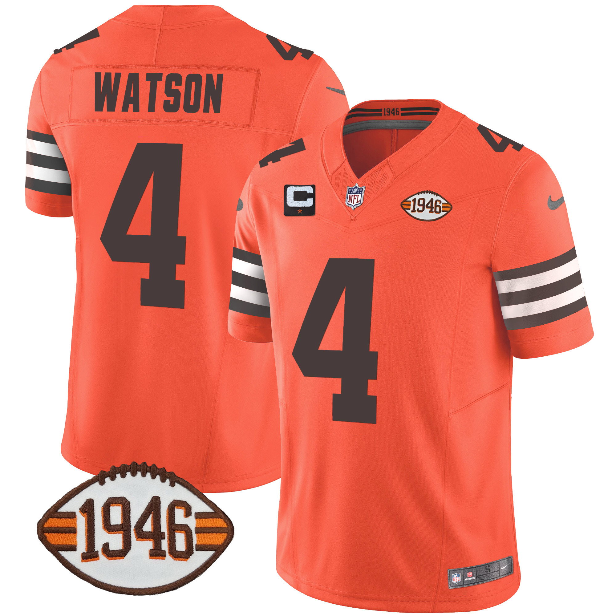 Deshaun Watson Men's Cleveland Browns 1946 75th Anniversary Patch Orange Jersey - All Stitched