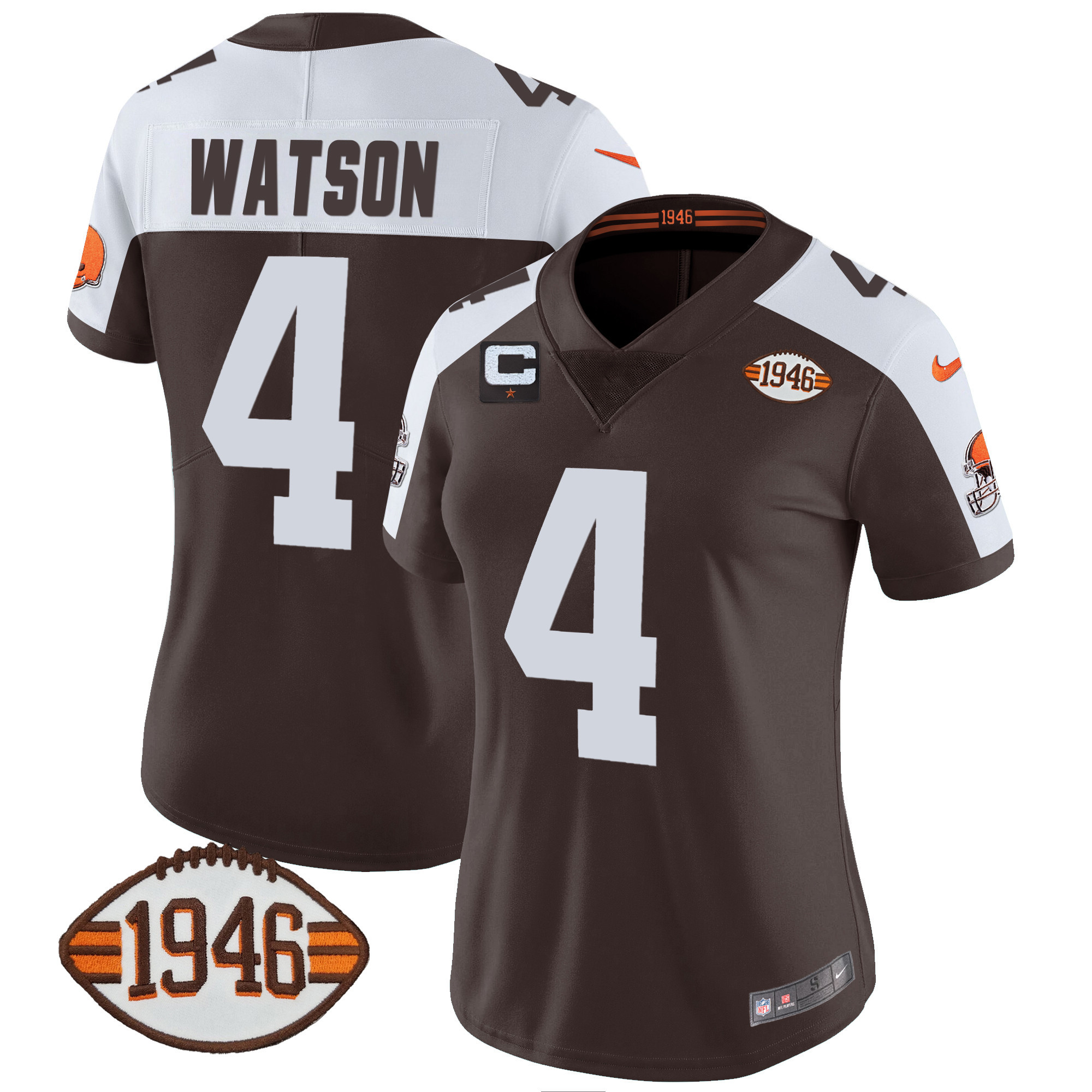 Deshaun Watson Women's Cleveland Browns 1946 75th Anniversary Patch Alternate Jersey - All Stitched