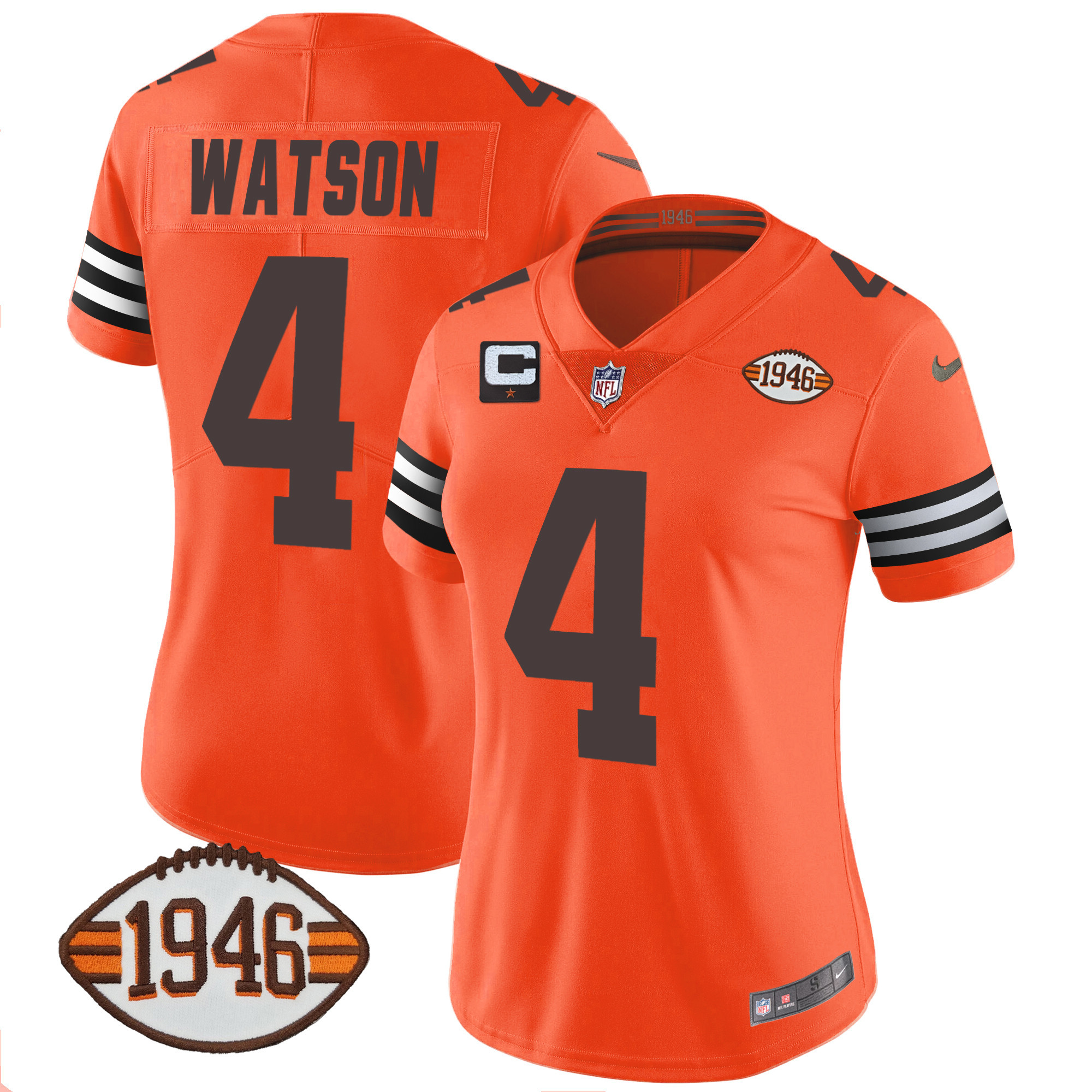 Deshaun Watson Women's Cleveland Browns 1946 75th Anniversary Patch Orange Jersey - All Stitched