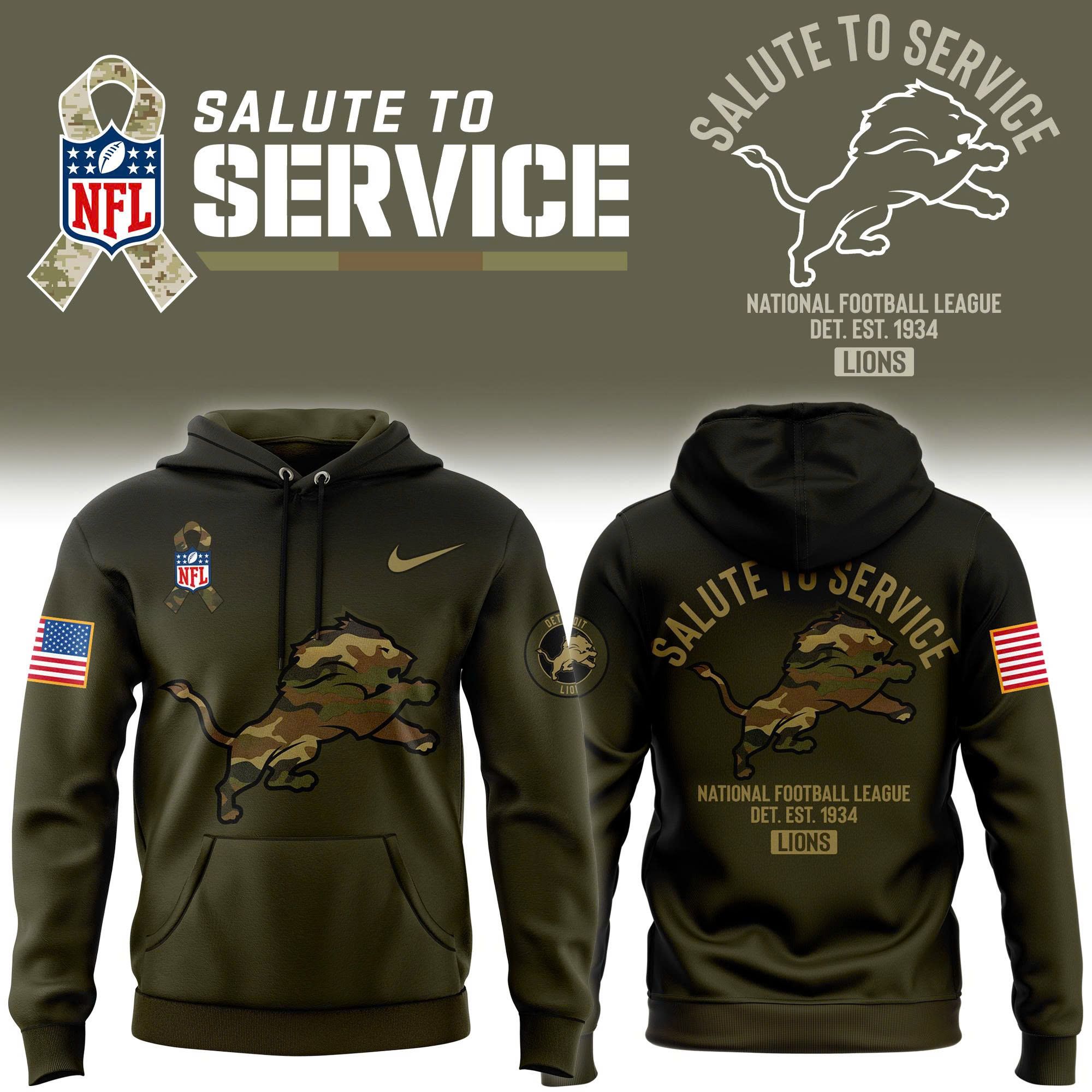 Detroit Lions 2025 Salute to Service Fleece Pullover Hoodie
