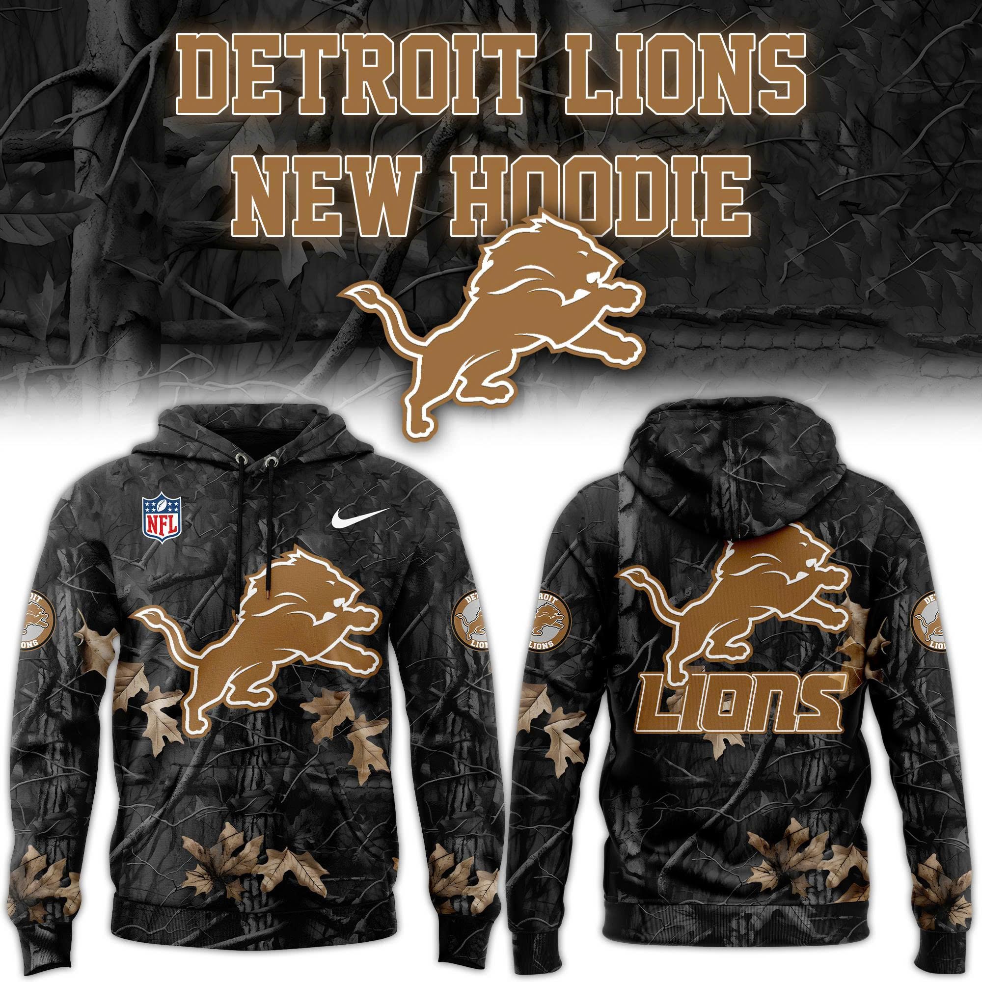 Detroit Lions Adult Camo Pullover Hoodie, 2025-2026
