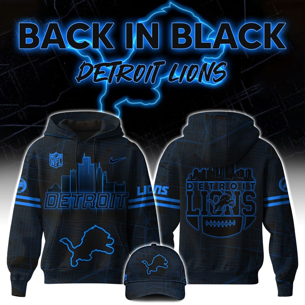 Detroit Lions Back In Black NFL Fan Fleece Limited Hoodie 2024