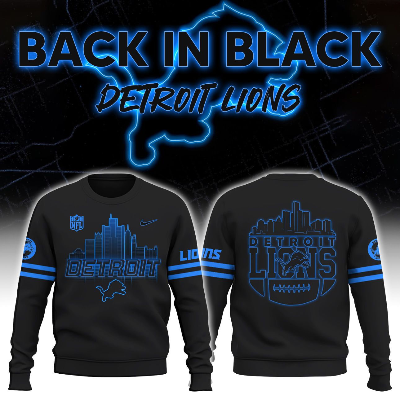 Detroit Lions Back In Black NFL Fan Fleece Limited Sweatshirt 2024
