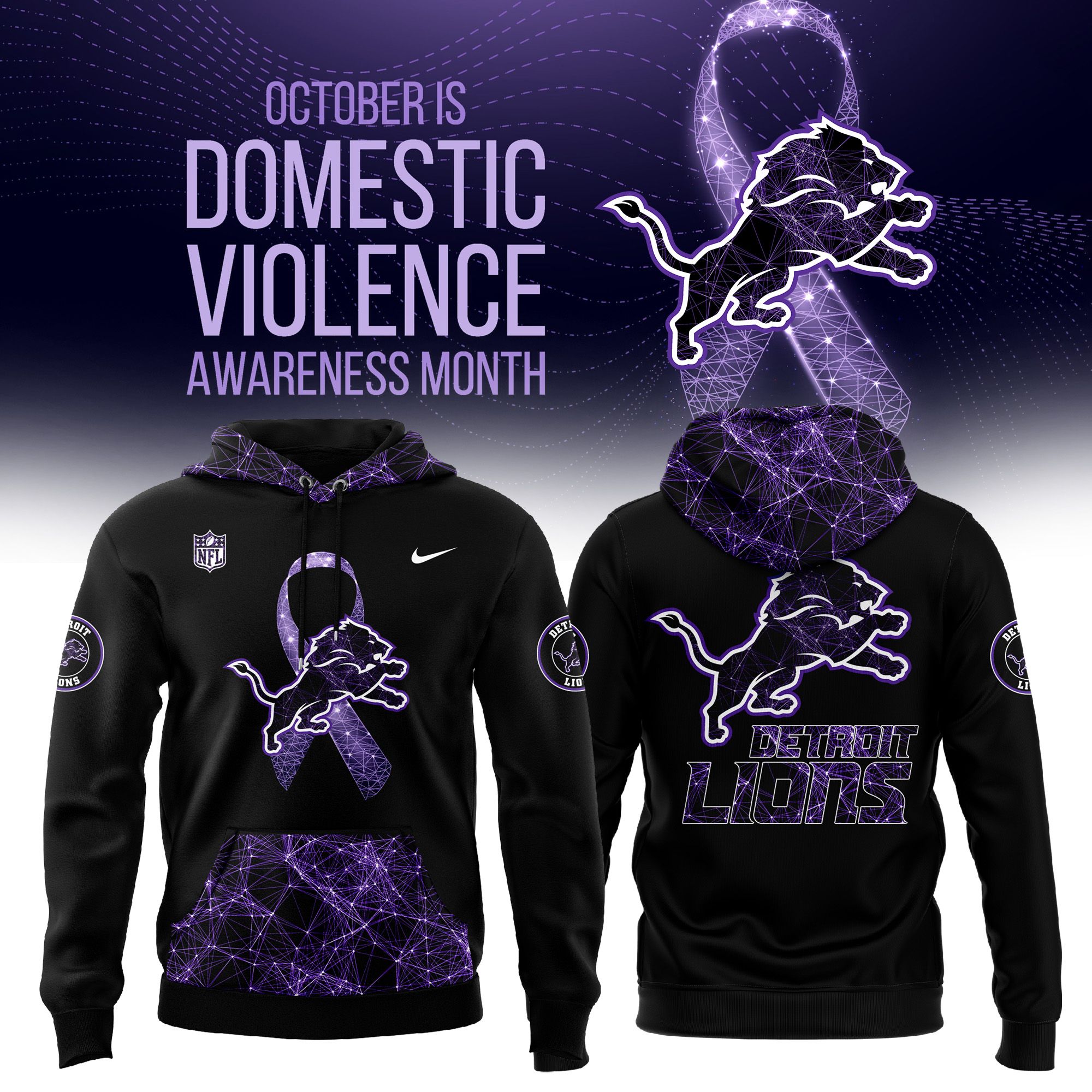 Detroit Lions Domestic Violence Awareness Adult & Youth Fleece Hoodie