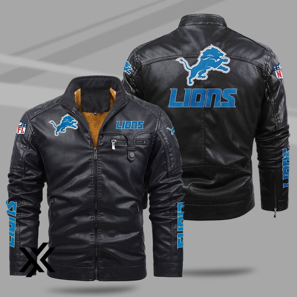 Detroit Lions Fleece Leather Jacket