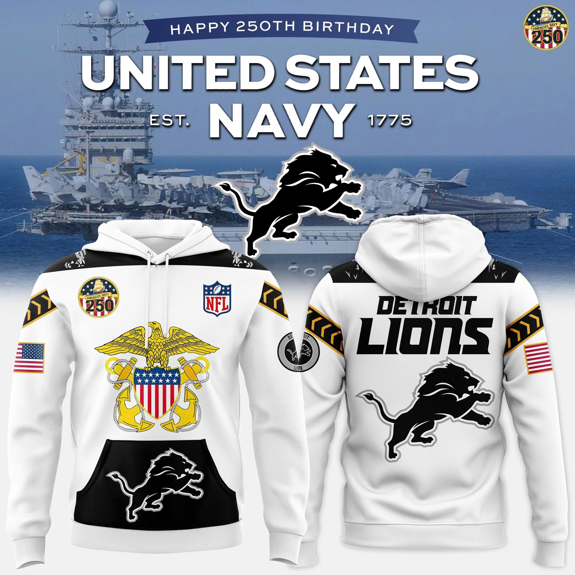 Detroit Lions Navy 250th Birthday Commemorative Hoodie 2025