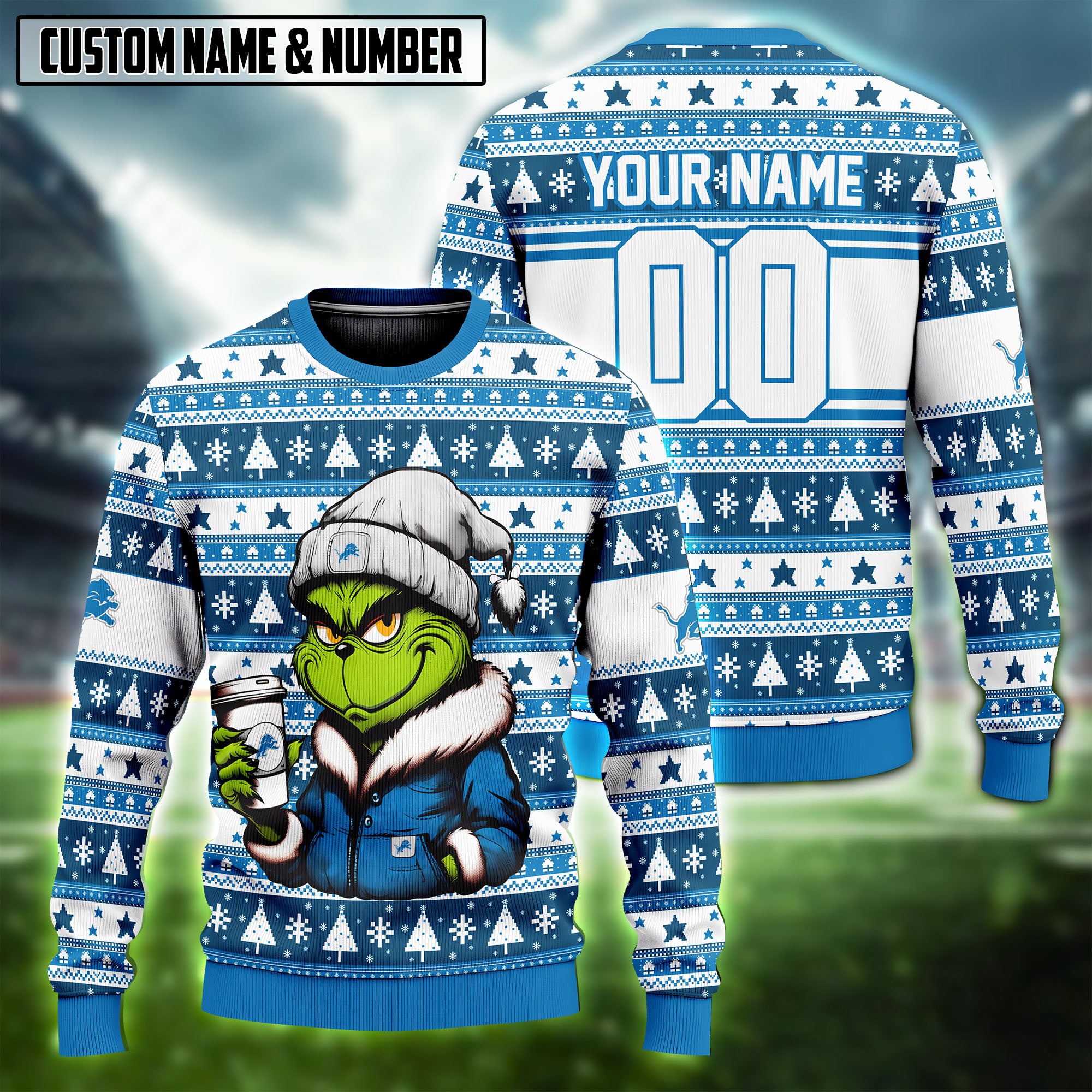 Detroit Lions NFL Grinch Coffee Ugly Christmas Custom Sweater